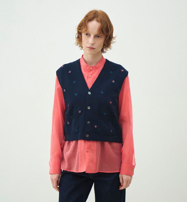 MACPHEE「フラワーエンブロイダリー Vネックベスト」|ベスト・ジレ|