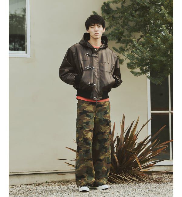 JOURNAL STANDARD「フェイクレザー ファイヤーマン フード ジャケット」|ライダースジャケット|