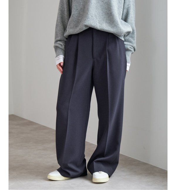 Spick and Span「《追加》ダブルクロスツータックパンツ」|スラックス|ネイビー