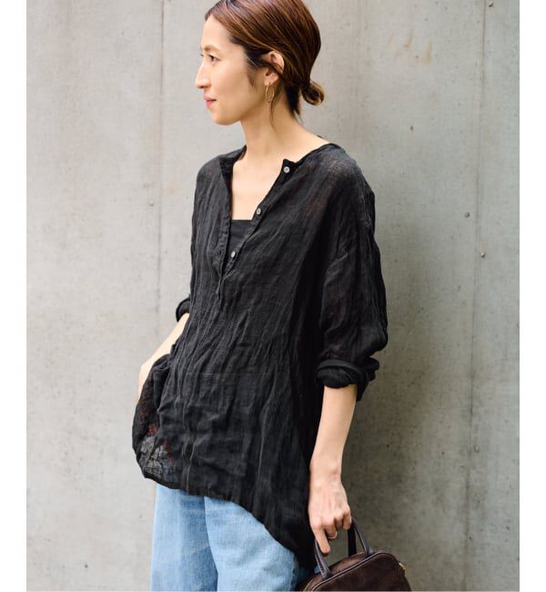 FRAMeWORK「≪追加≫LINENクレープヘンリーネックブラウス 3」|シャツ・ブラウス|