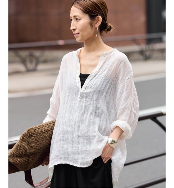 FRAMeWORK「≪追加≫LINENクレープヘンリーネックブラウス 3」|シャツ・ブラウス|