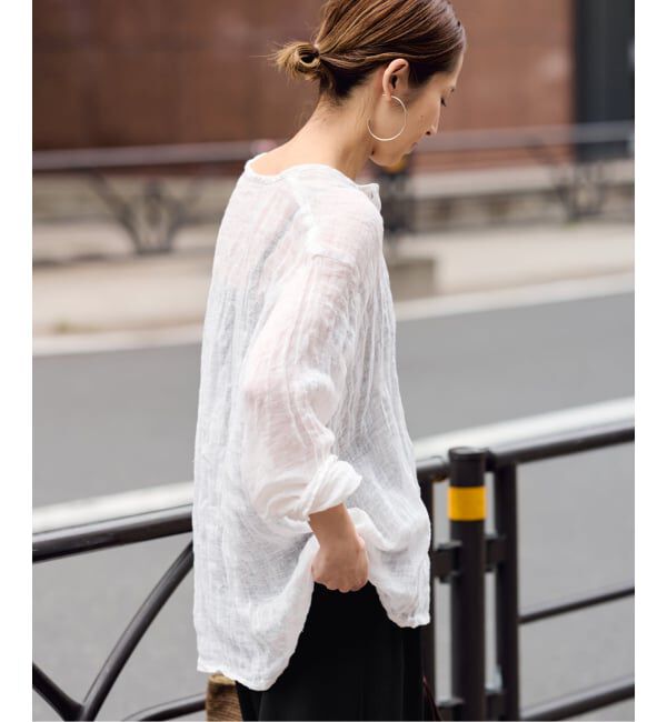 FRAMeWORK「≪追加≫LINENクレープヘンリーネックブラウス 3」|シャツ・ブラウス|