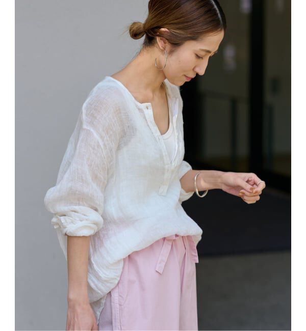 FRAMeWORK「≪追加≫LINENクレープヘンリーネックブラウス 3」|シャツ・ブラウス|