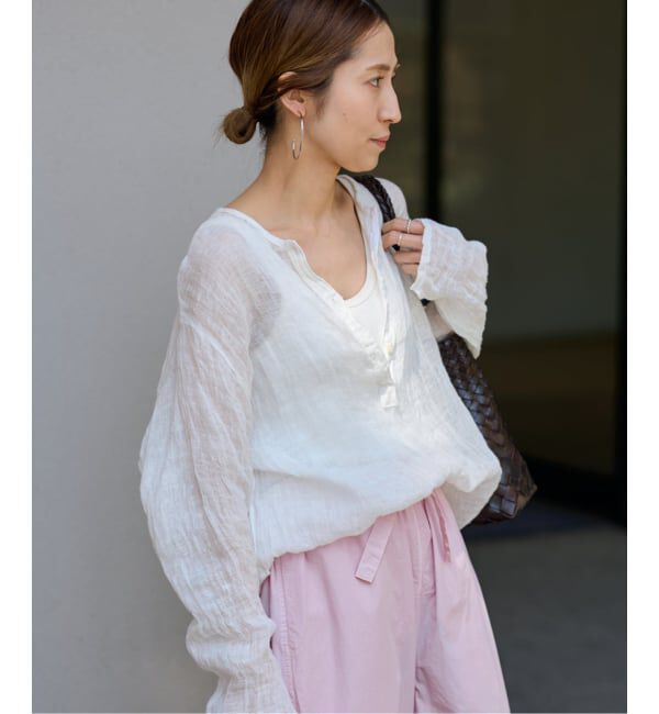FRAMeWORK「≪追加≫LINENクレープヘンリーネックブラウス 3」|シャツ・ブラウス|