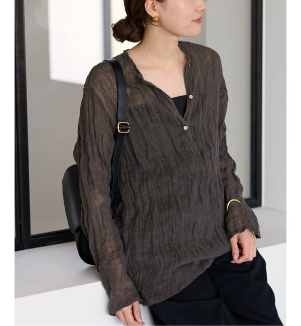 FRAMeWORK「≪追加≫LINENクレープヘンリーネックブラウス 3」|シャツ・ブラウス|