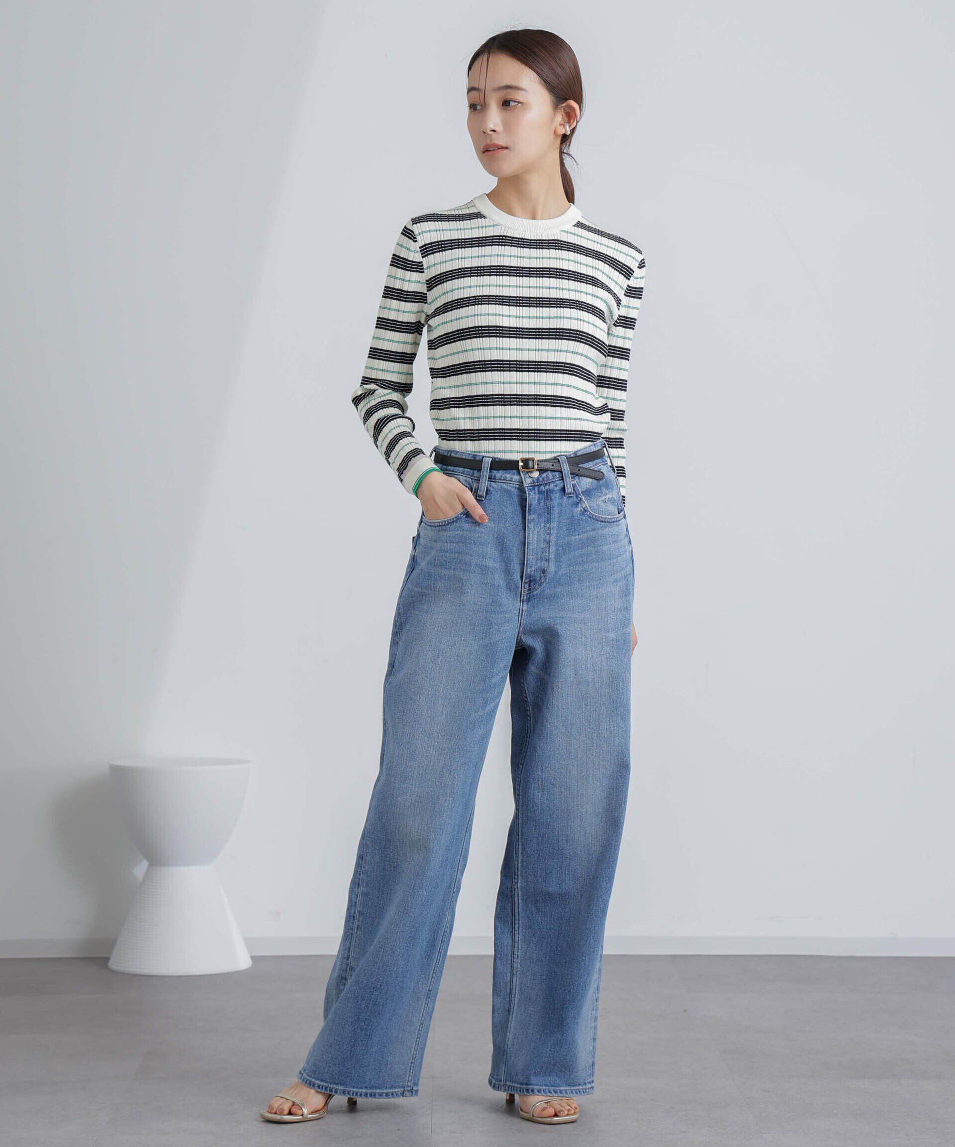 nano･universe「ランダムリブボーダーニットトップス(セットアップ可)」|ニット・セーター|