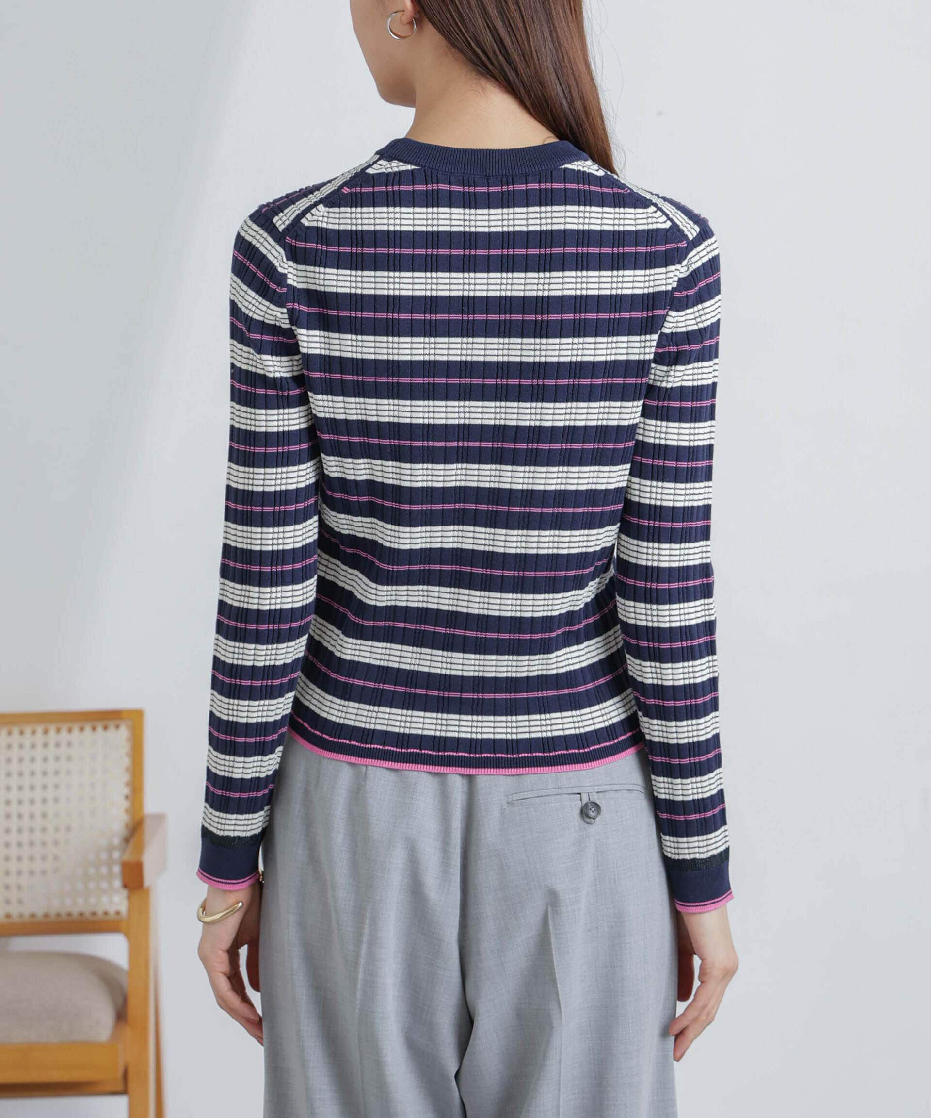 nano･universe「ランダムリブボーダーニットトップス(セットアップ可)」|ニット・セーター|