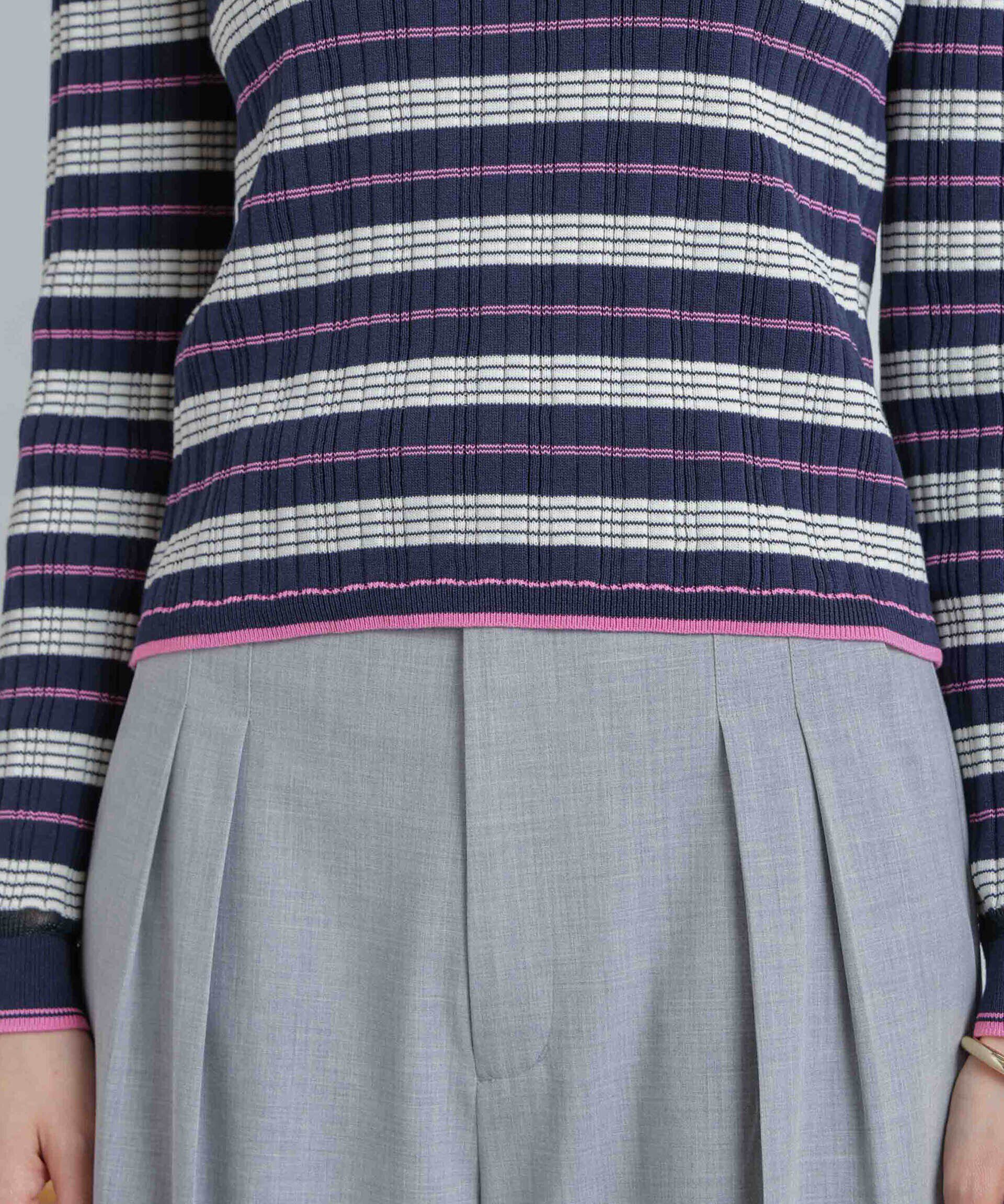 nano･universe「ランダムリブボーダーニットトップス(セットアップ可)」|ニット・セーター|