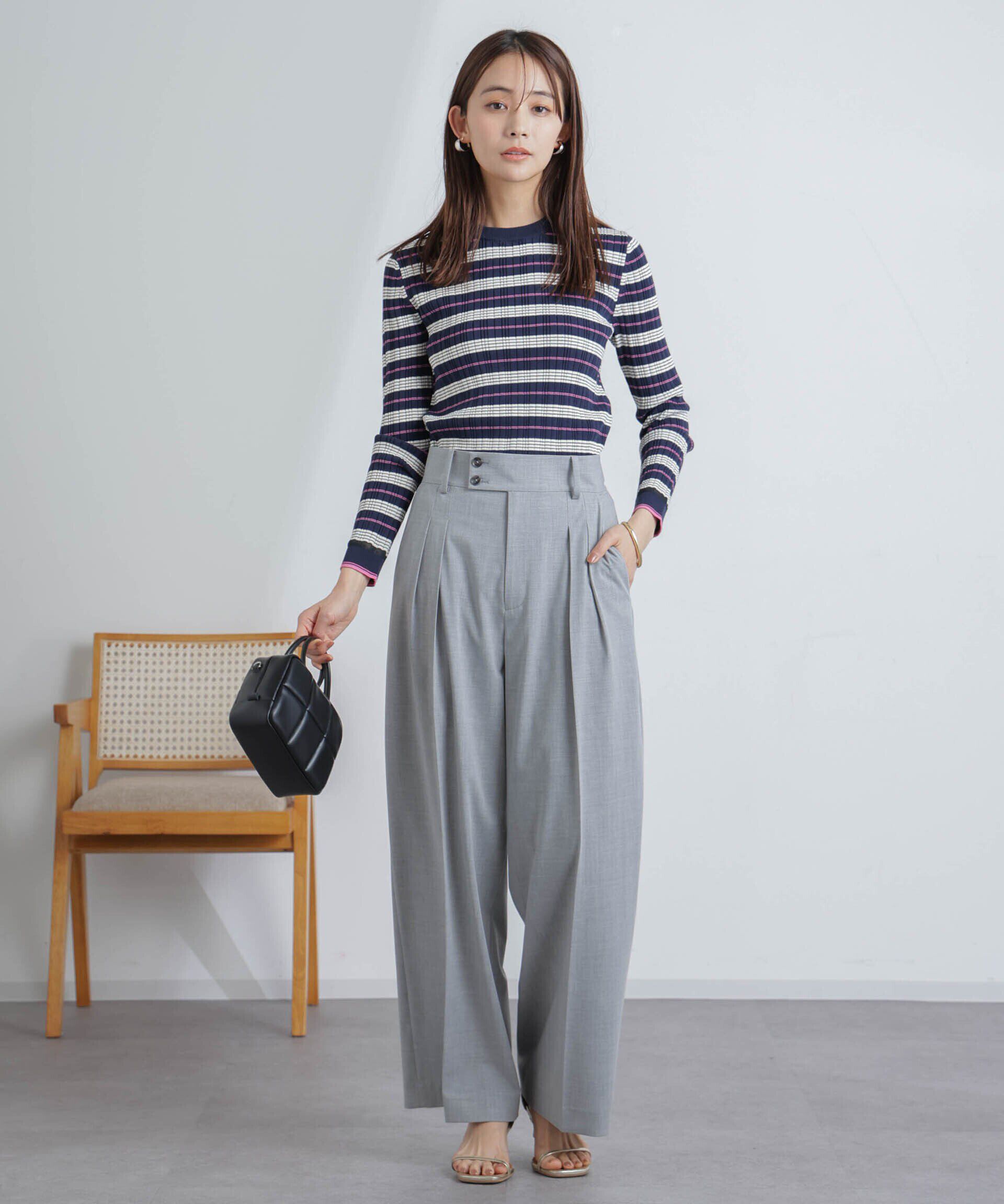 nano･universe「ランダムリブボーダーニットトップス(セットアップ可)」|ニット・セーター|