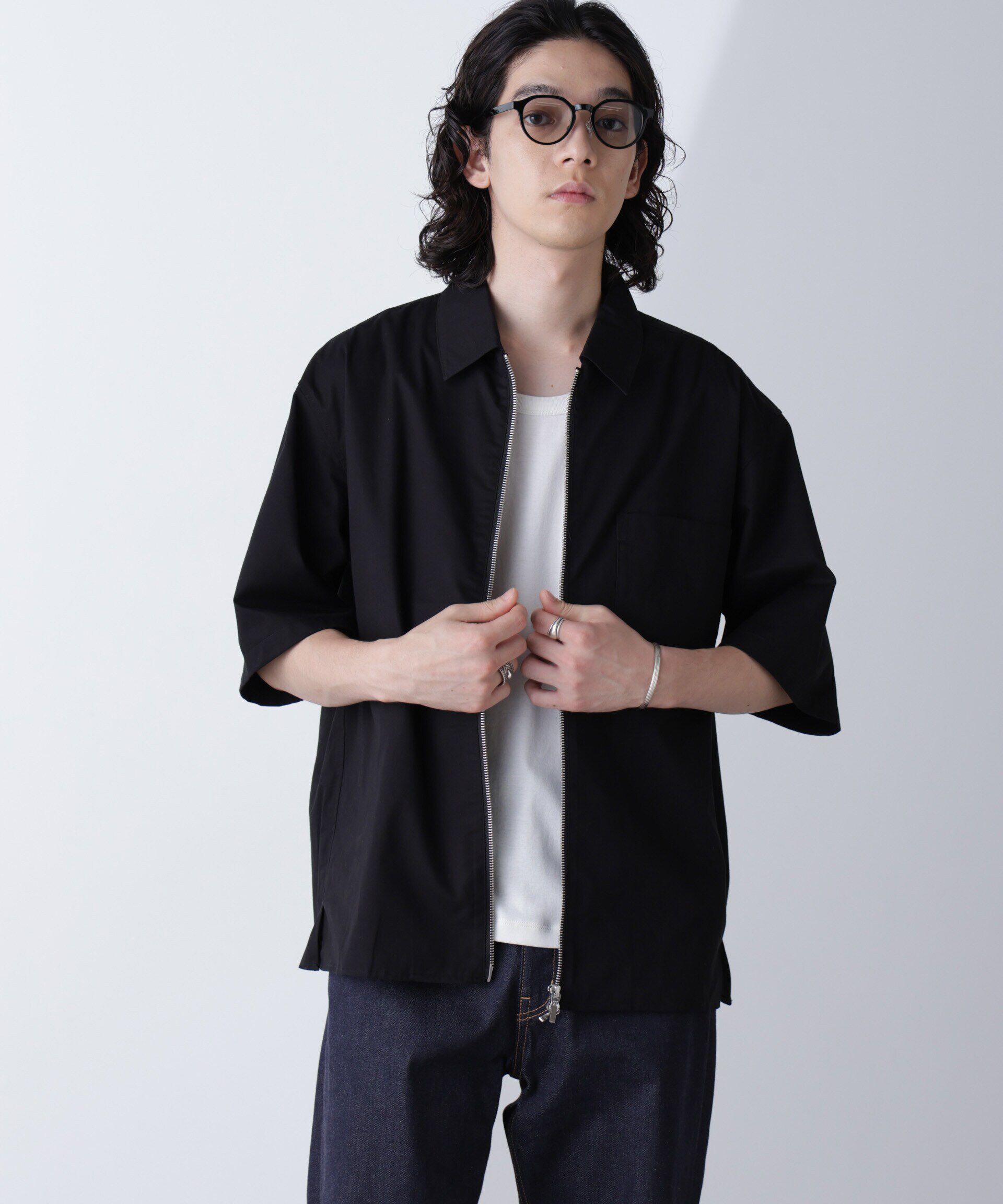 nano･universe「ピーチスキンジップアップシャツ」|シャツ・ブラウス|