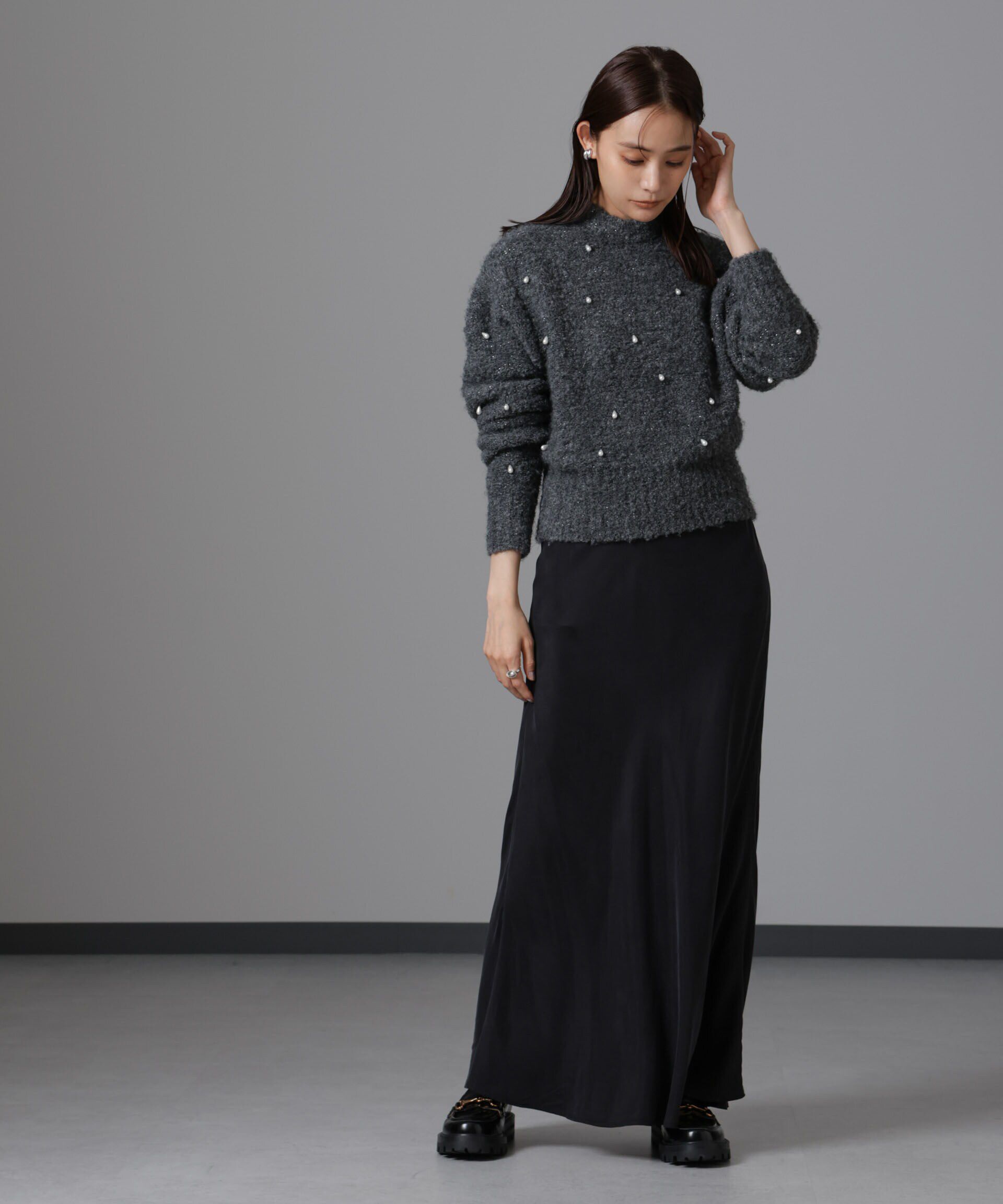 nano･universe「ラメブークレ雫パールニット」|ニット・セーター|