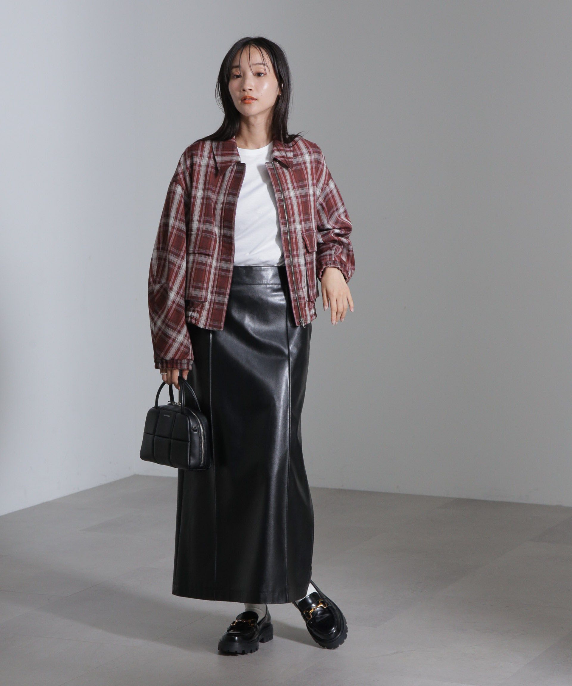 nano･universe「フェイクレザーピンタックスカート(セットアップ可)」|スカート|