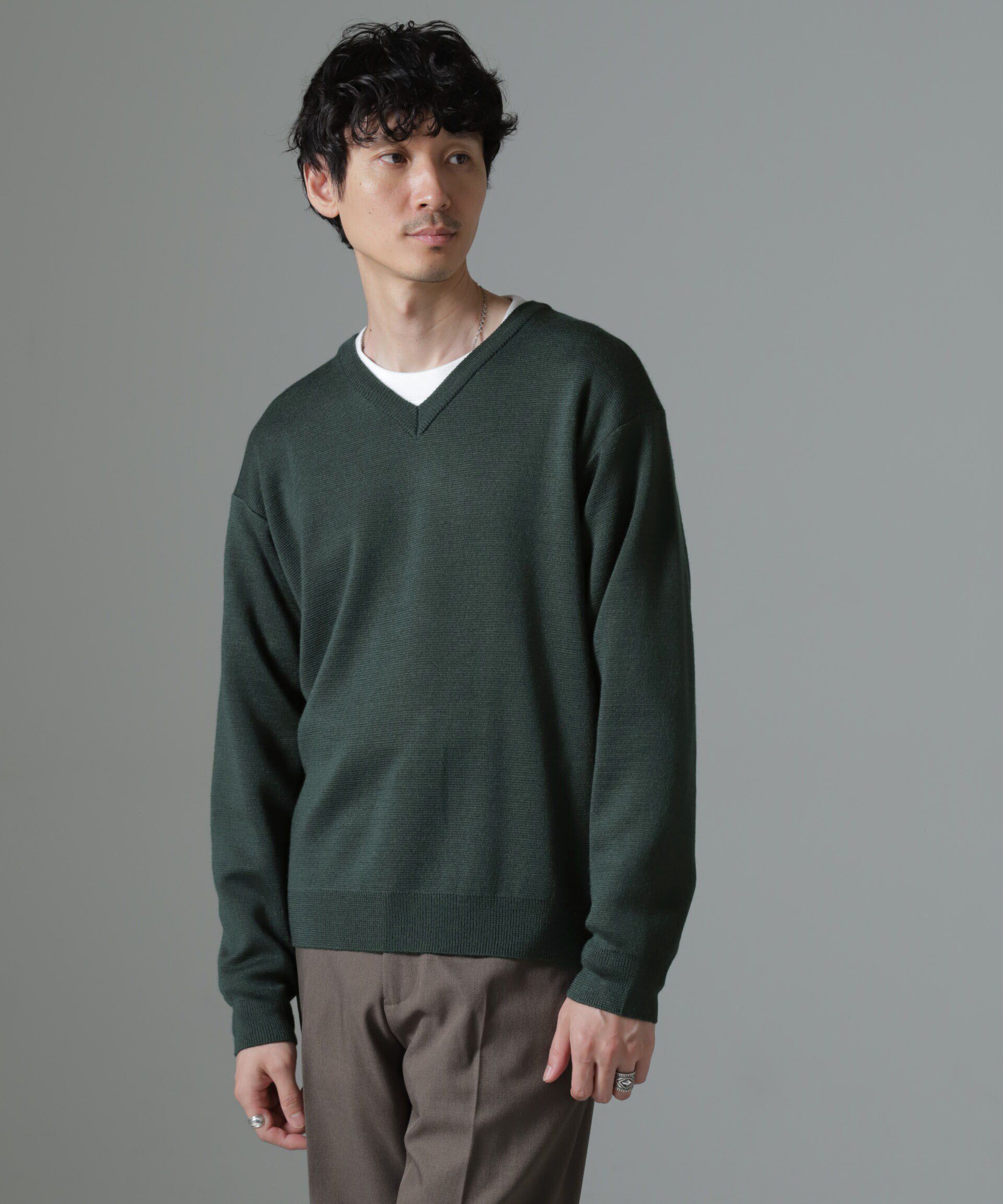 nano･universe「タスマニアミックス ミラノリブリラックスＶネックニット」|ニット・セーター|グリーン