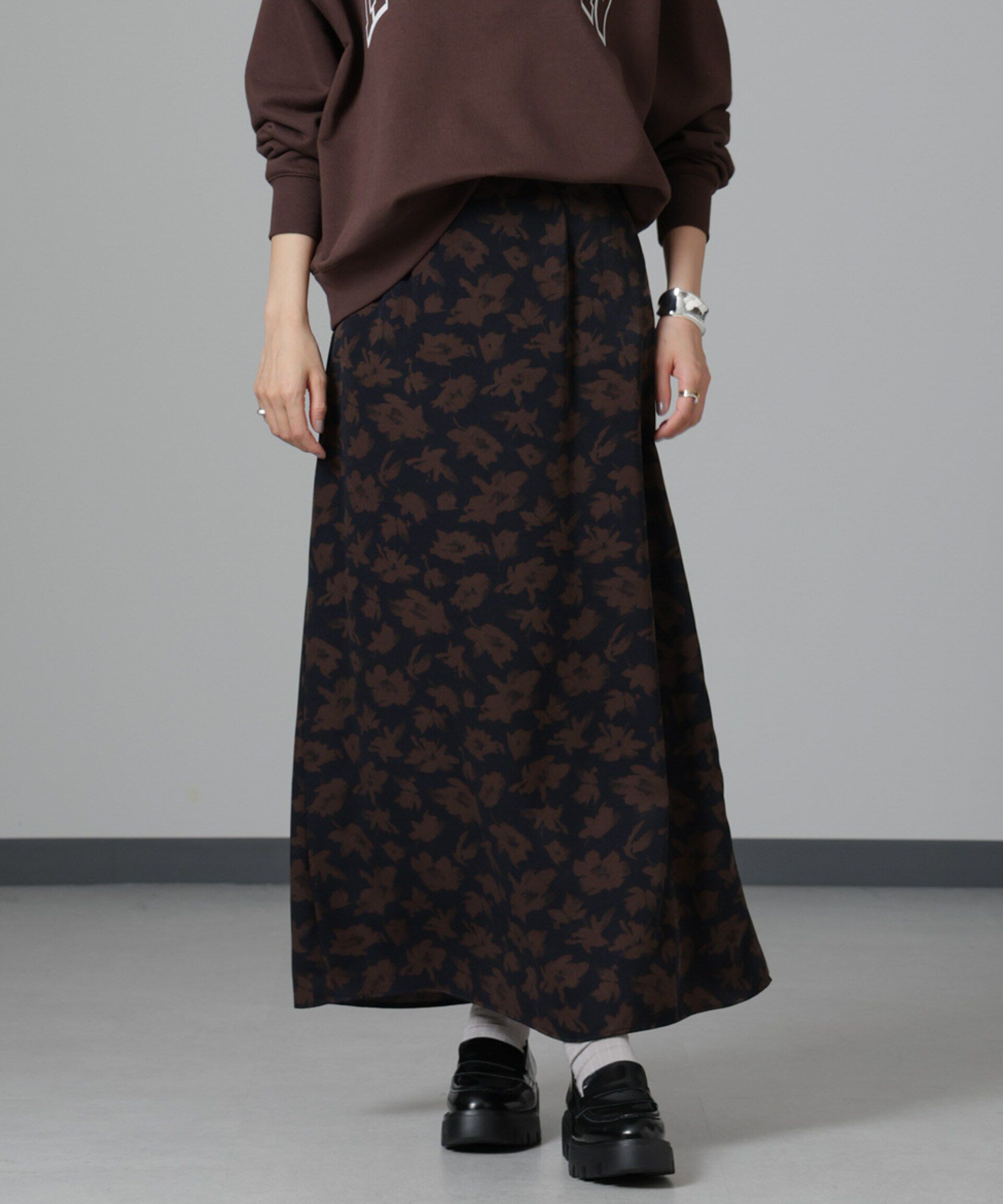 nano･universe「フラワープリントマキシスカート」|スカート|
