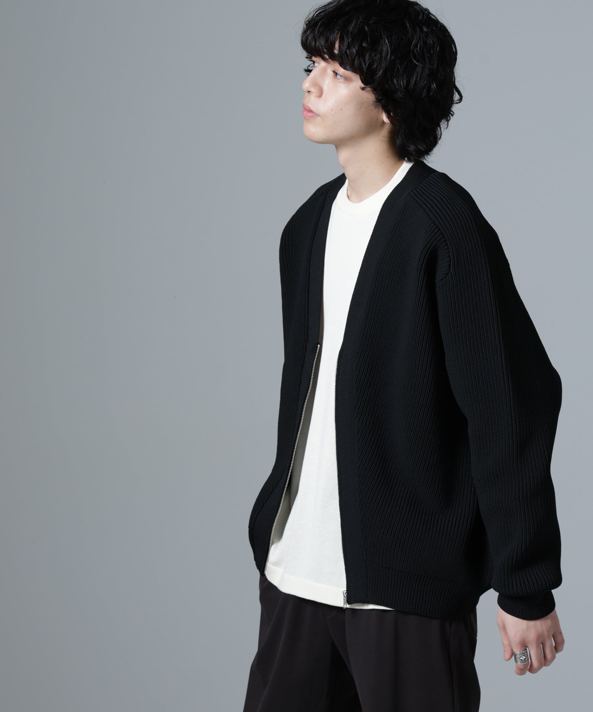 nano･universe「スポンディッシュZIPカーディガン」|ニット・セーター|ブラック