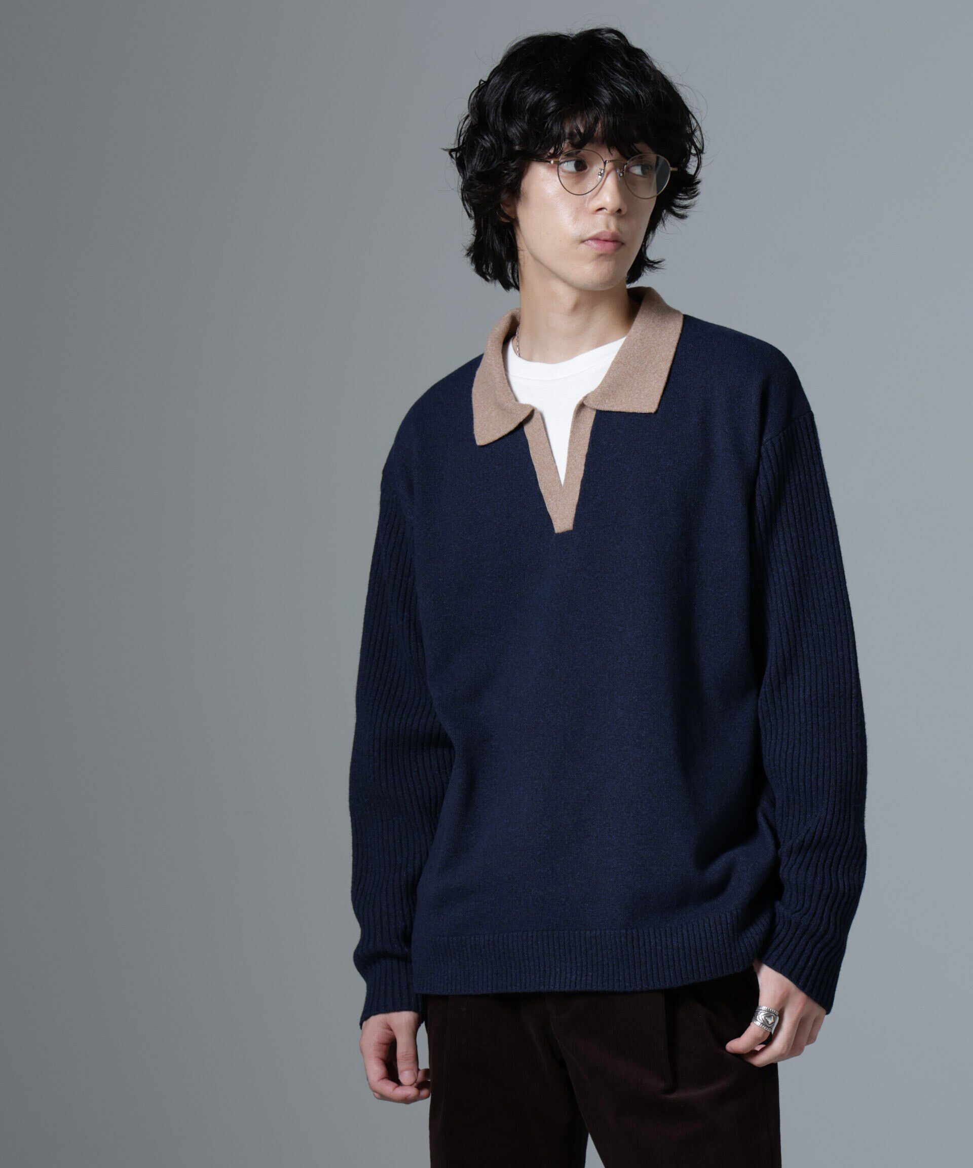 nano･universe「WEB限定/バイカラースキッパーニット」|ニット・セーター|