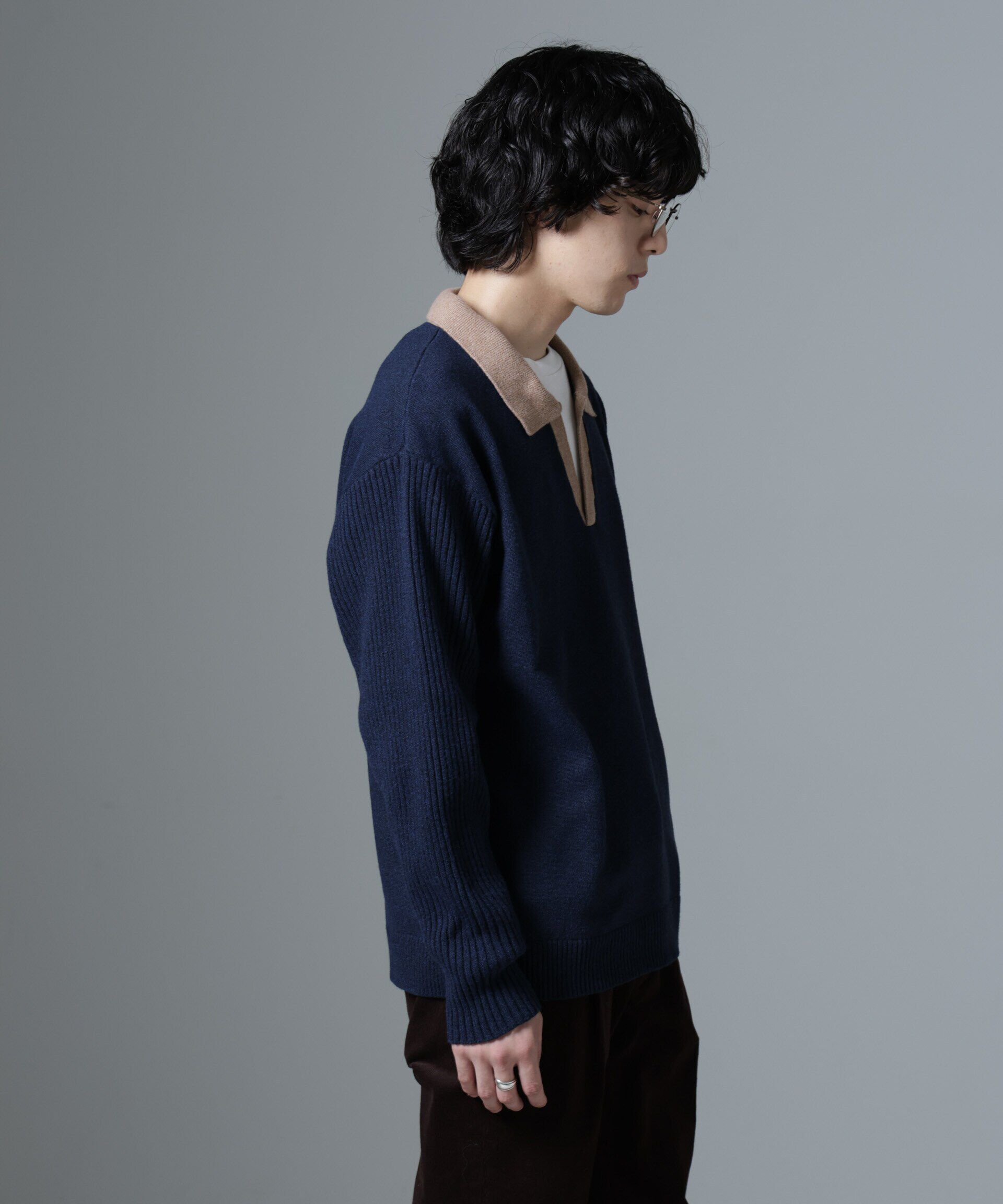 nano･universe「WEB限定/バイカラースキッパーニット」|ニット・セーター|