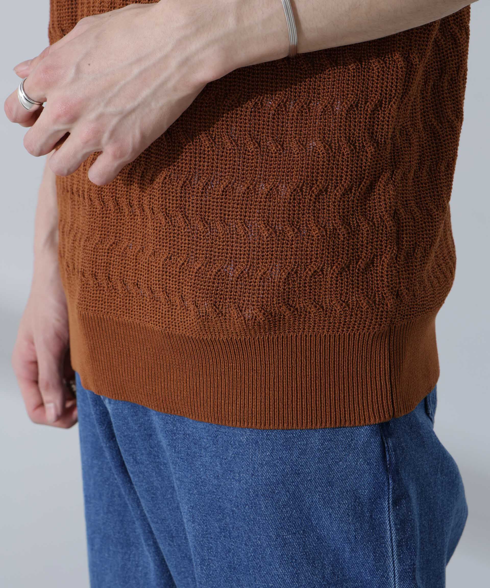 nano･universe「柄編みクルーネックニット 半袖」|ニット・セーター|