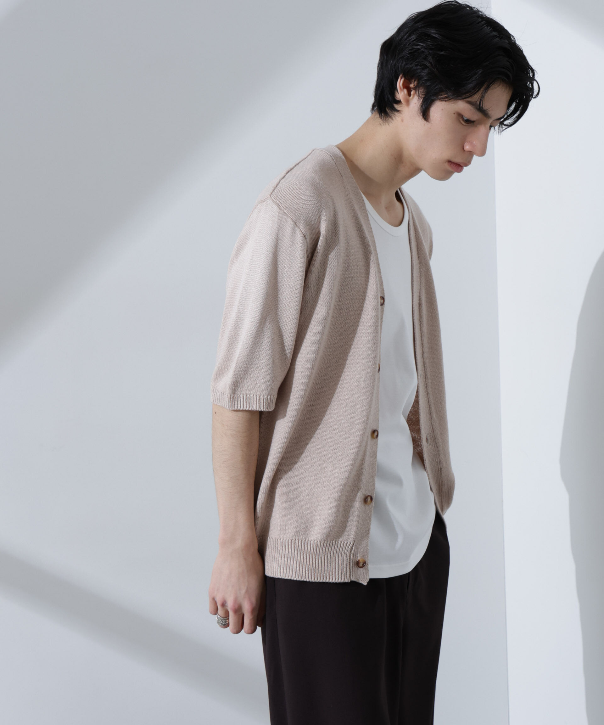 nano･universe「コットンライクニットカーディガン 半袖」|ニット・セーター|ベージュ