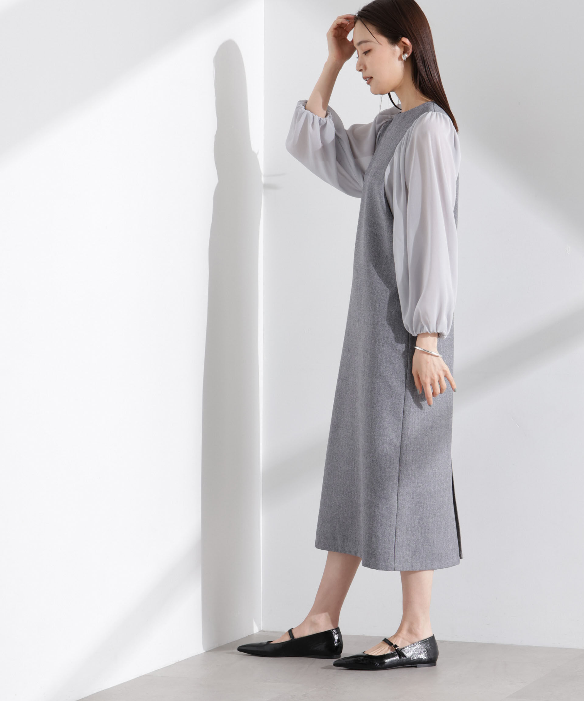 nano･universe「シアーボリュームスリーブコンビワンピース」|ワンピース|