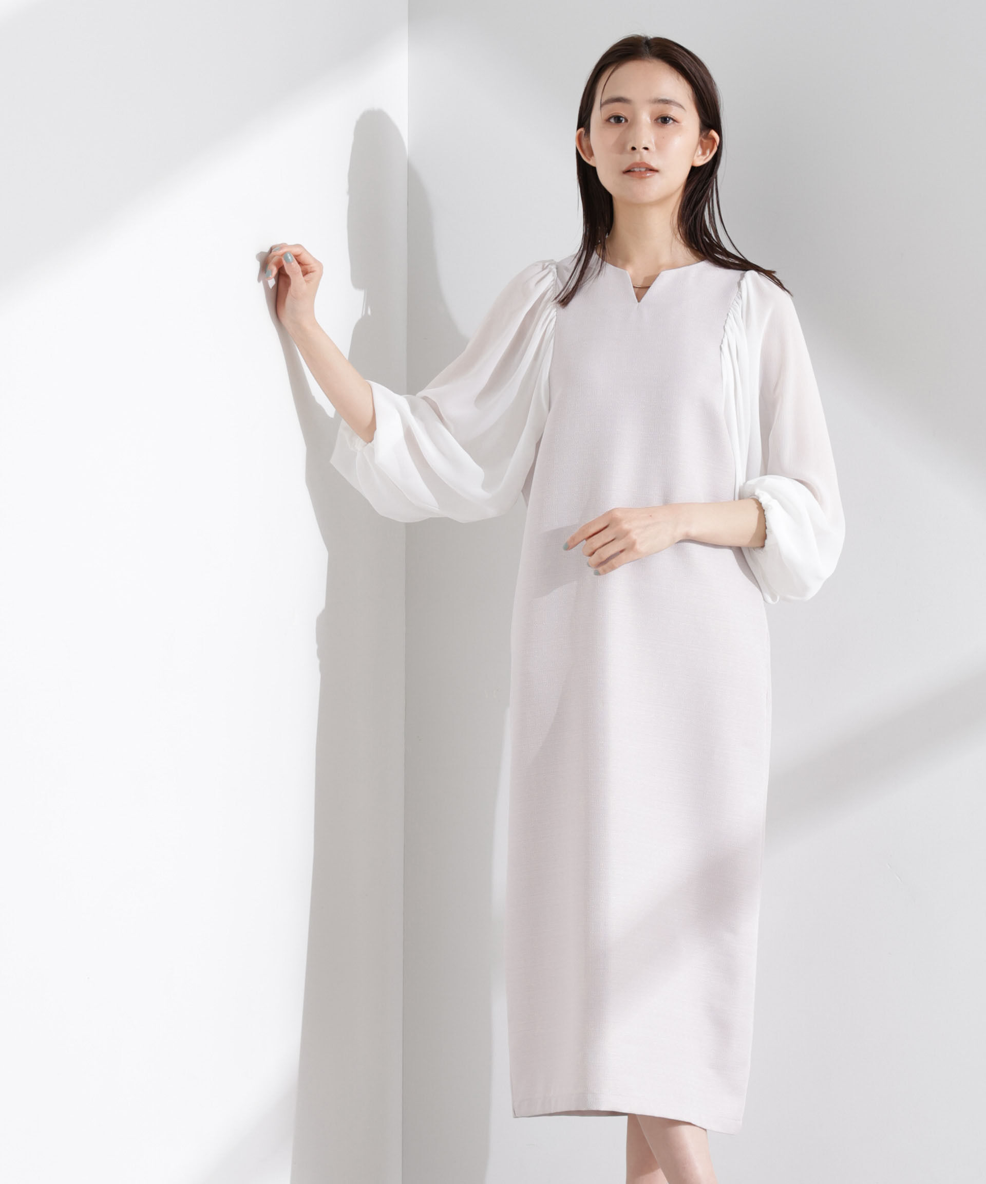 nano･universe「シアーボリュームスリーブコンビワンピース」|ワンピース|