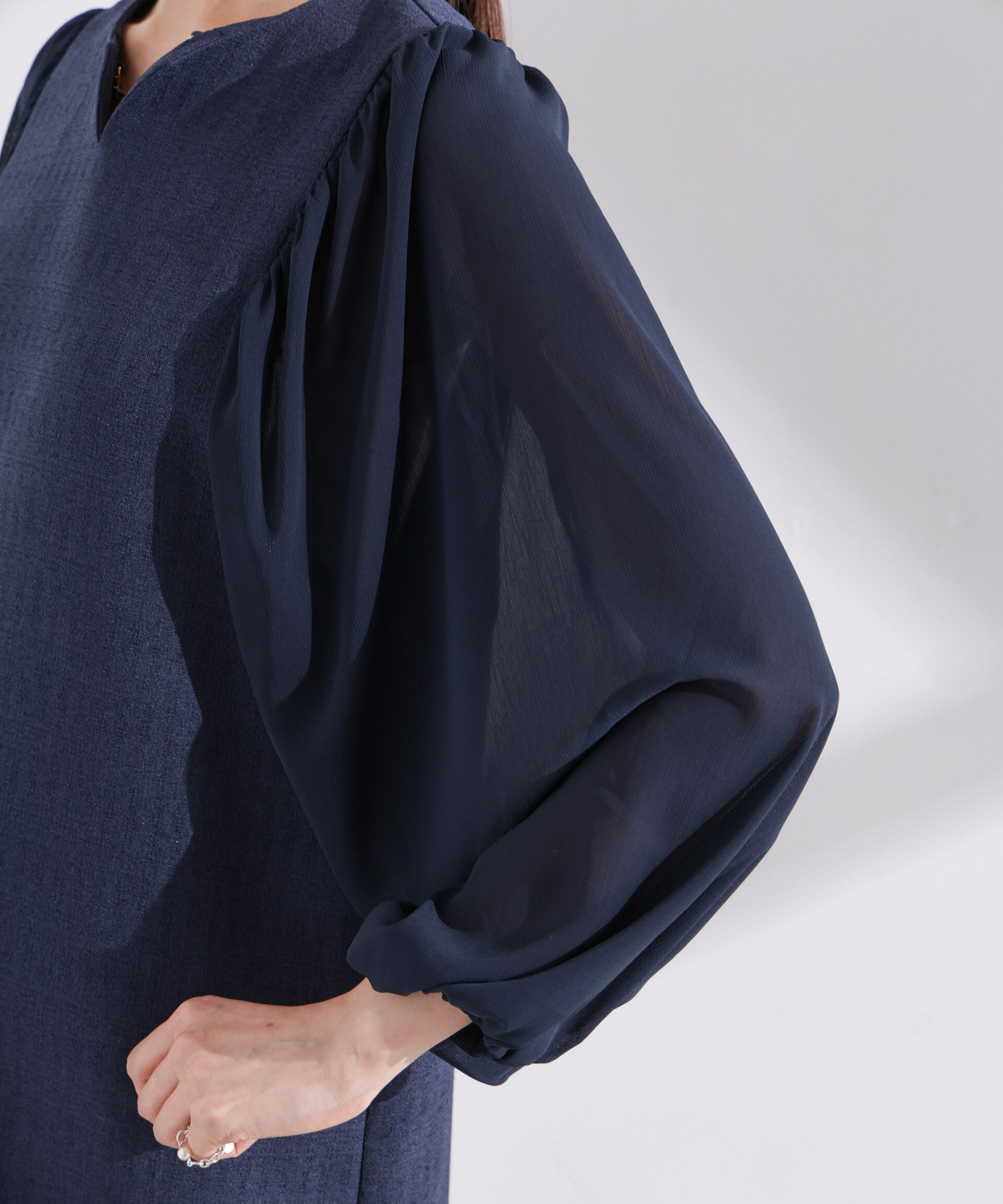 nano･universe「シアーボリュームスリーブコンビワンピース」|ワンピース|