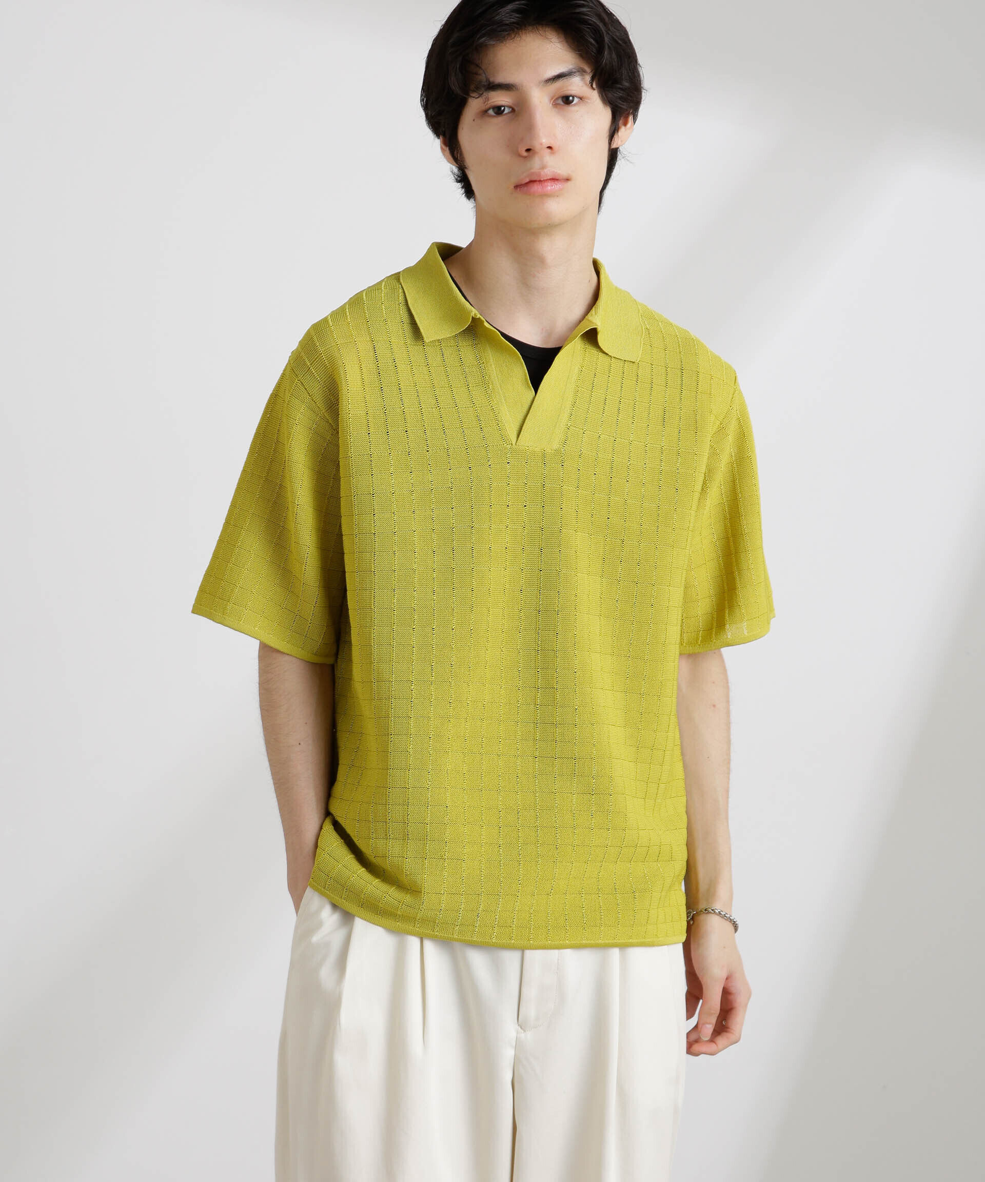 nano･universe「透かし編みスキッパーニット 半袖」|ニット・セーター|