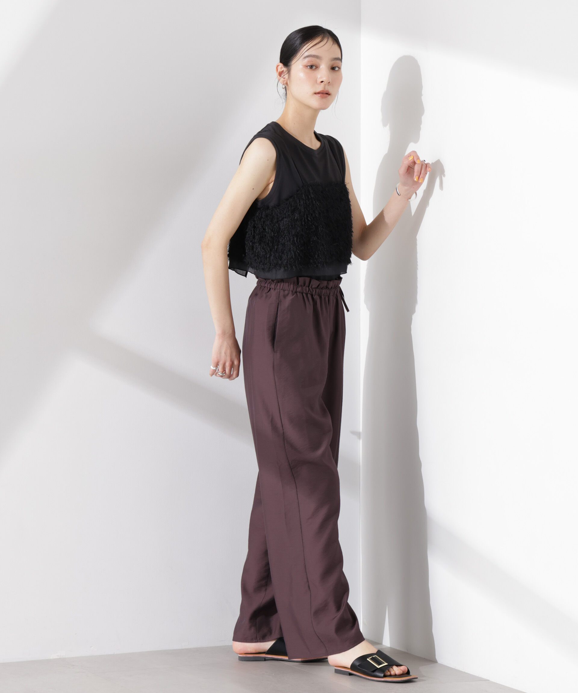 nano･universe「フリルワイドイージーパンツ（セットアップ可）」|チノ|