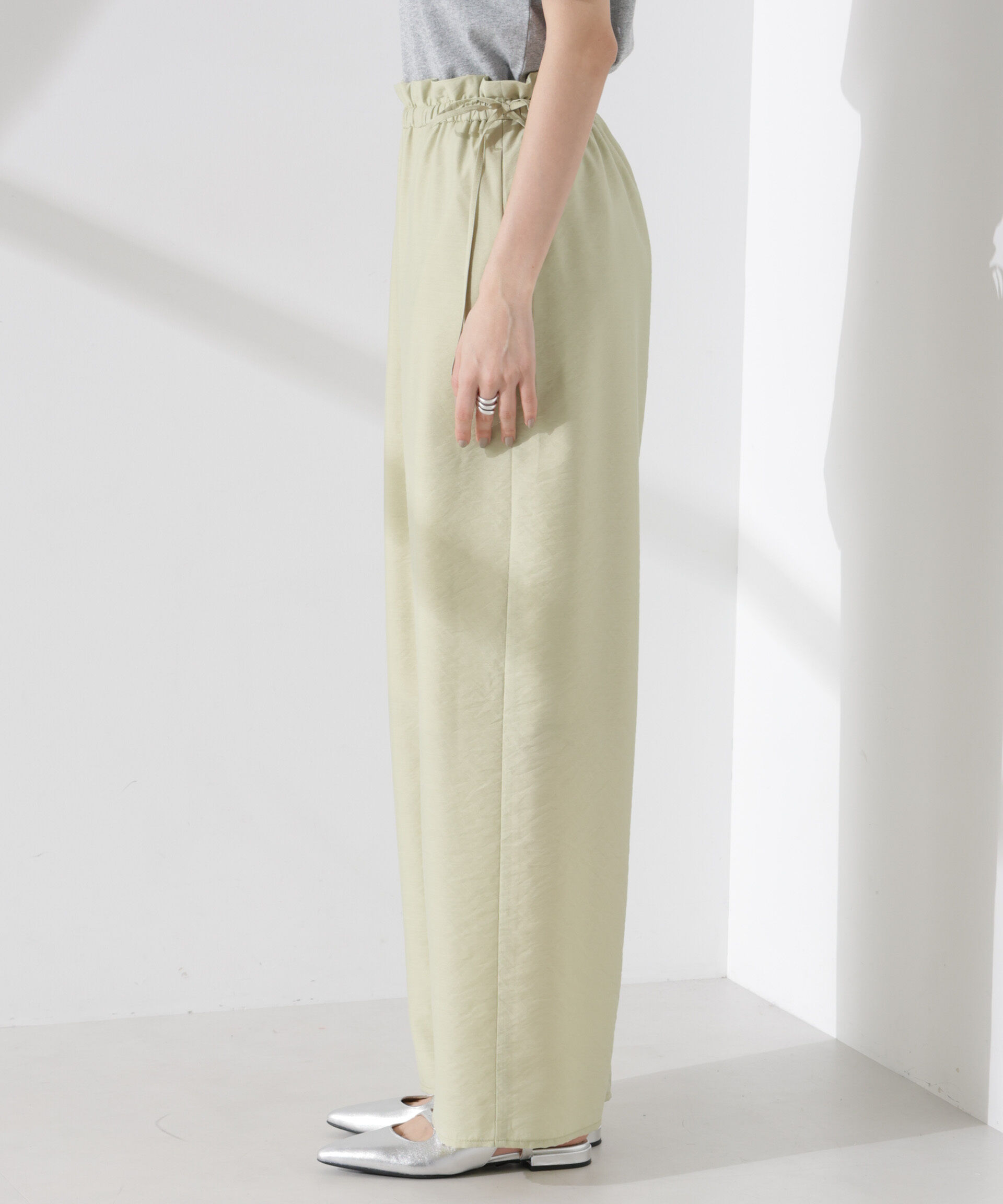 nano･universe「フリルワイドイージーパンツ（セットアップ可）」|チノ|