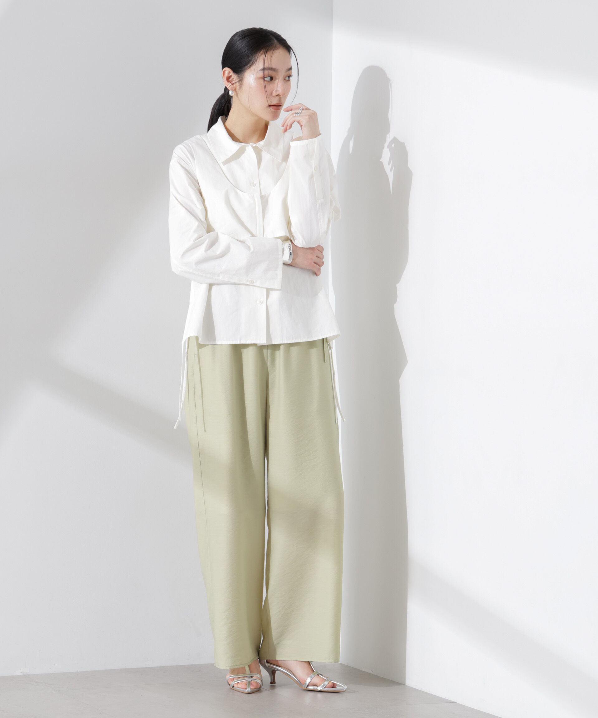 nano･universe「フリルワイドイージーパンツ（セットアップ可）」|チノ|