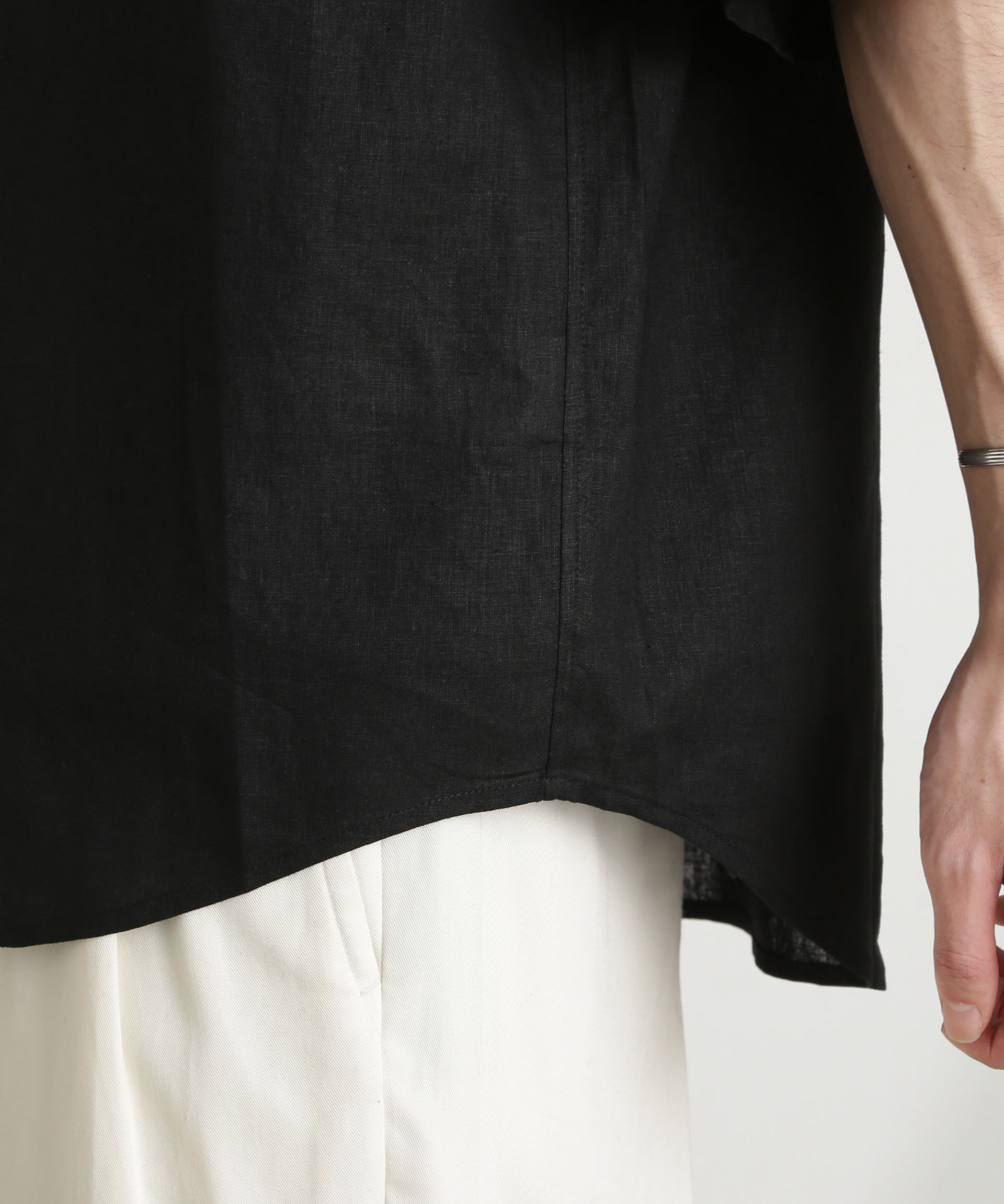 nano･universe「アンチスメルリネン バンドカラーシャツ 半袖」|シャツ・ブラウス|