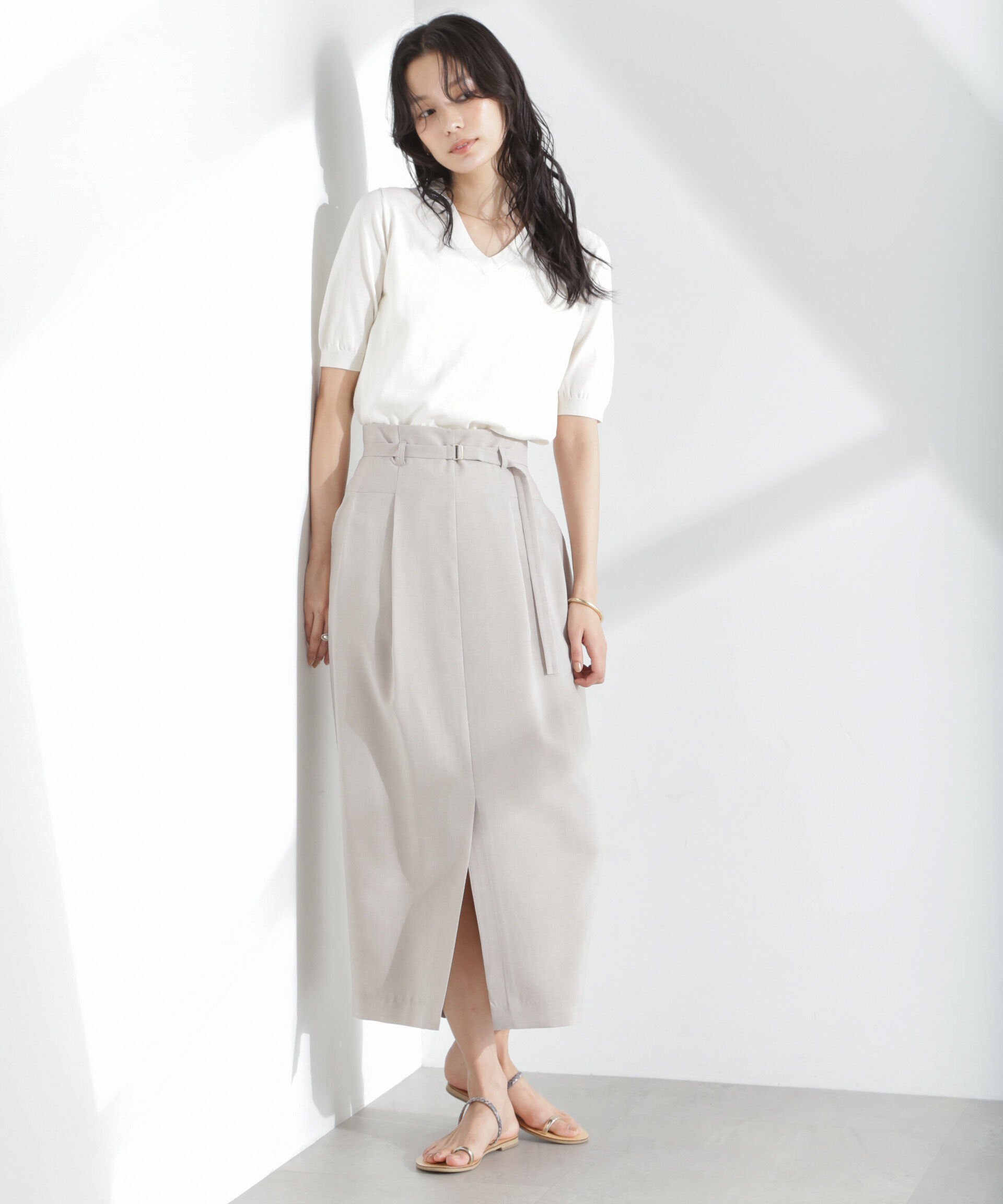 nano･universe「TEKNICO GIZAコットンVネックコンパクトニット」|ニット・セーター|