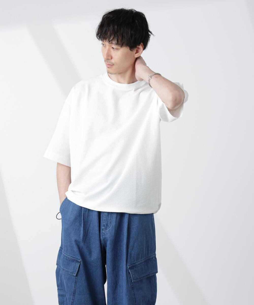 nano･universe「シルケットサッカーワイドTシャツ 半袖」|Tシャツ・カットソー|ホワイト