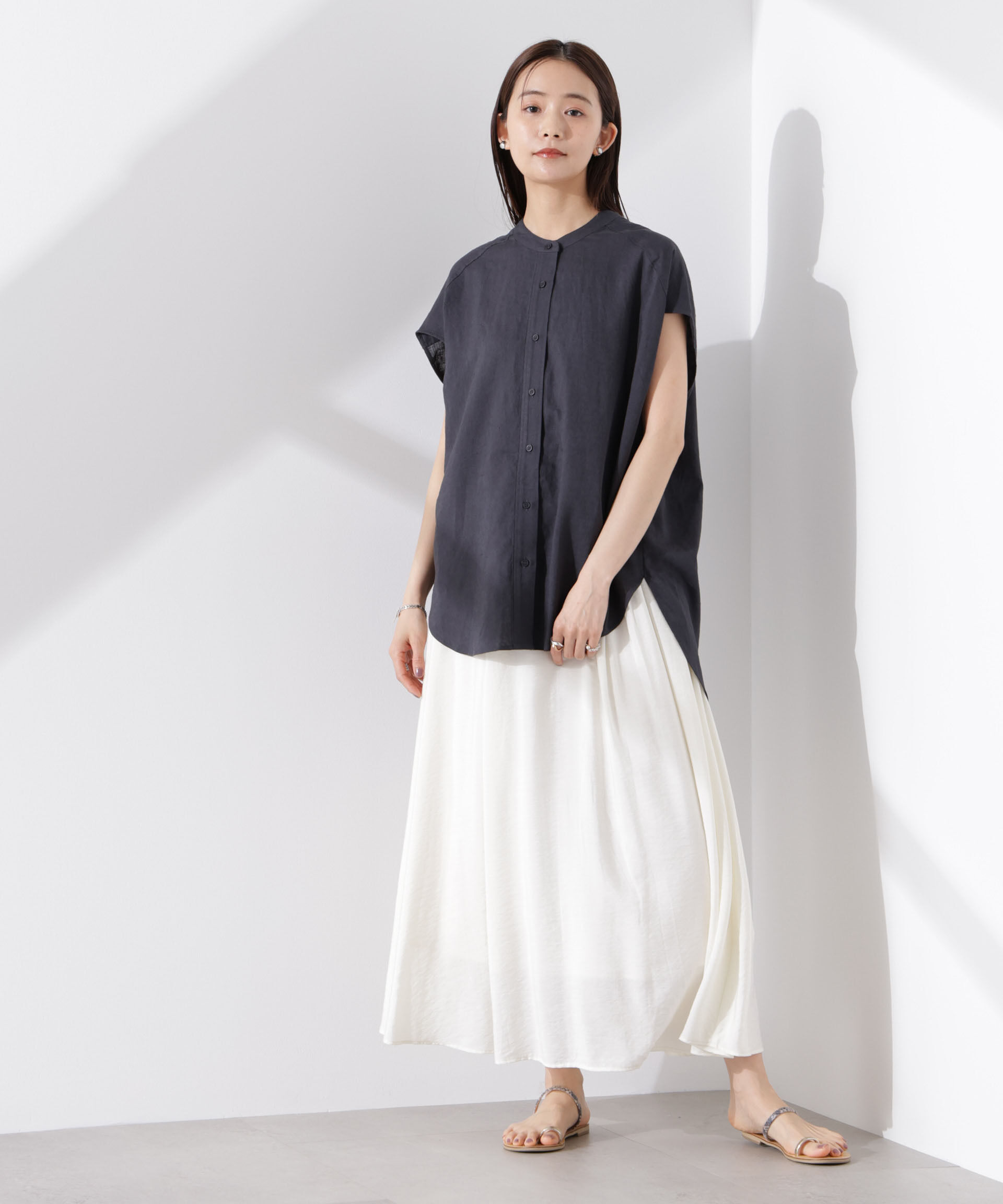 nano･universe「Anti Smell Linen フレンチスリーブシャツ」|シャツ・ブラウス|