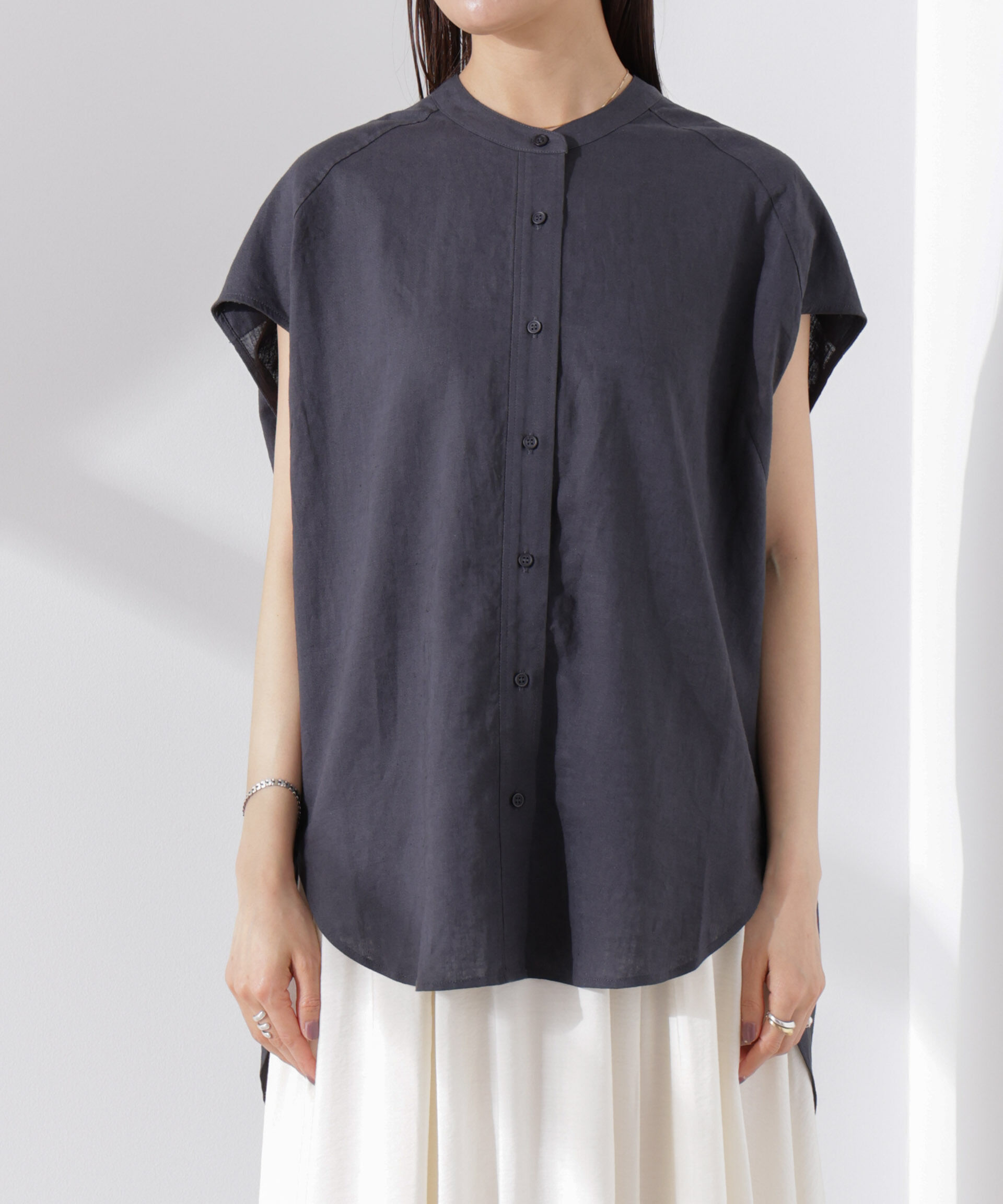 nano･universe「Anti Smell Linen フレンチスリーブシャツ」|シャツ・ブラウス|