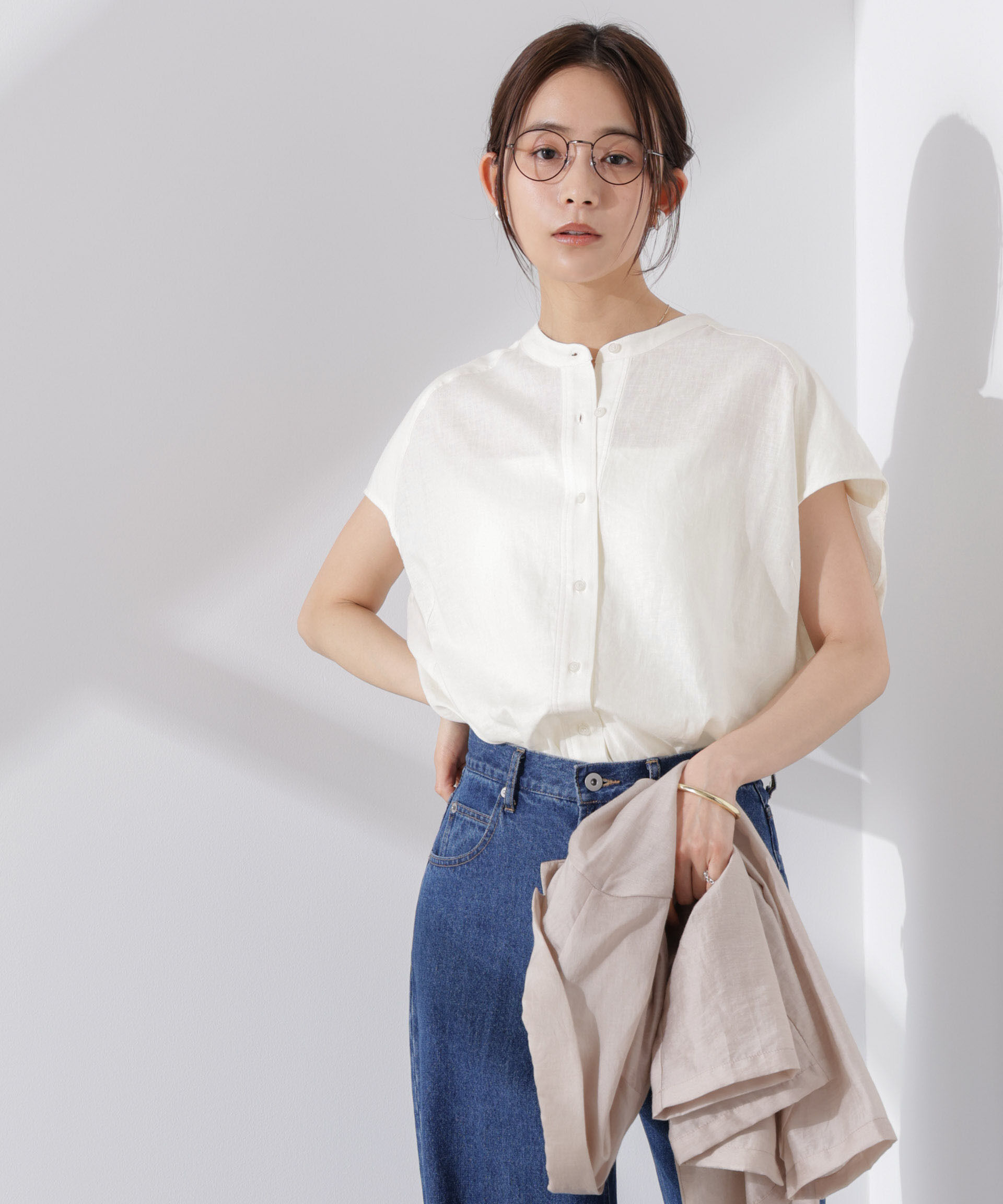 nano･universe「Anti Smell Linen フレンチスリーブシャツ」|シャツ・ブラウス|