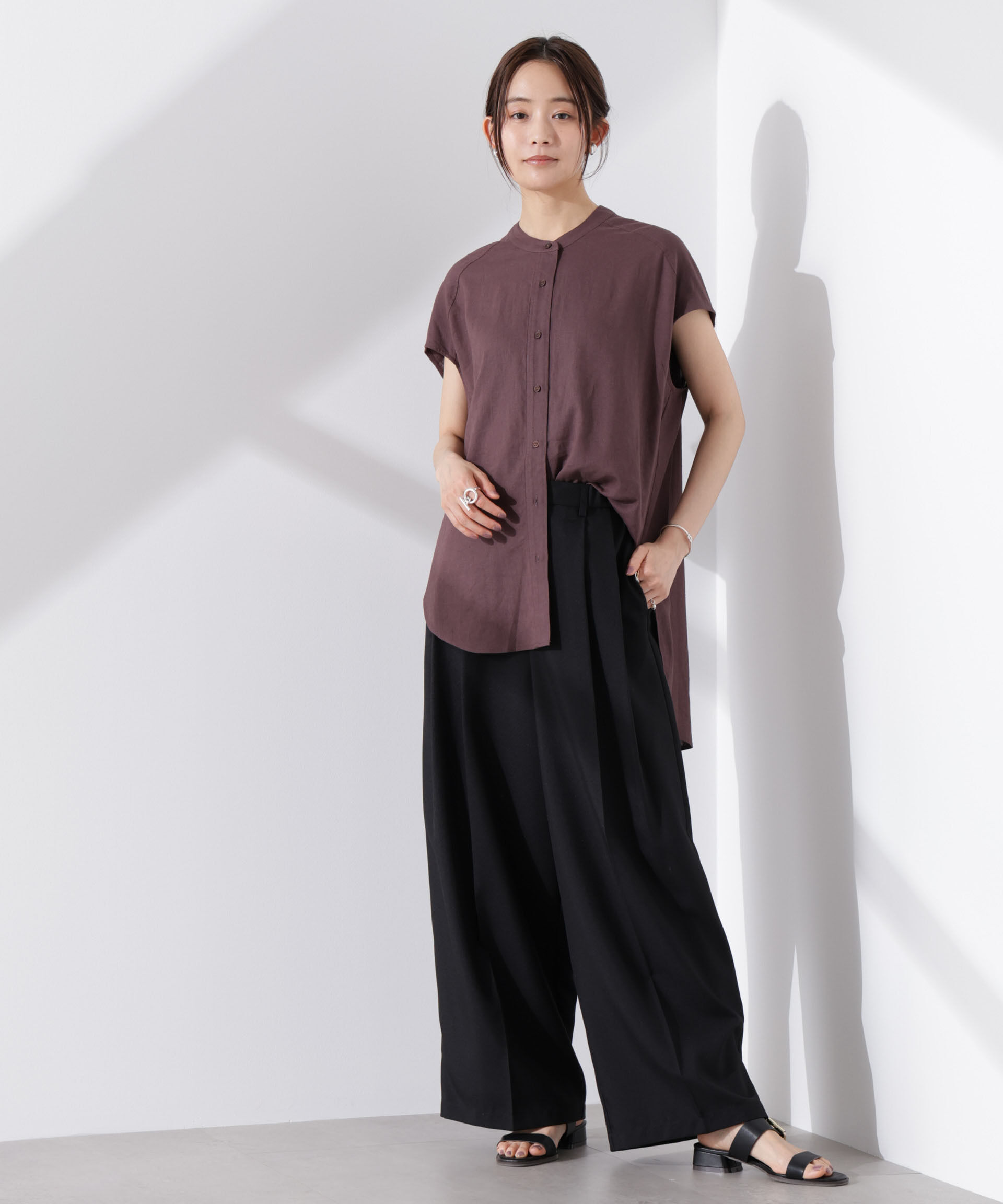 nano･universe「Anti Smell Linen フレンチスリーブシャツ」|シャツ・ブラウス|