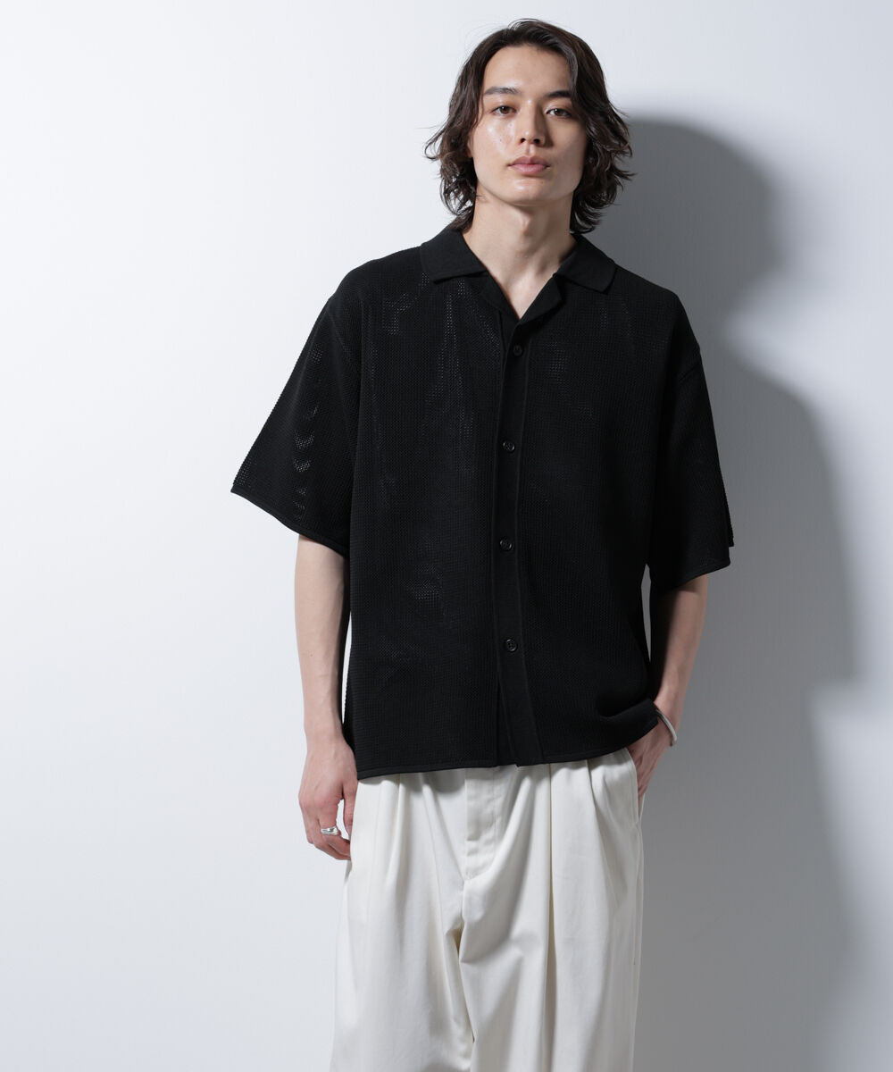 nano･universe「スポンディッシュ メッシュオープンカラーニットシャツ」|ニット・セーター|