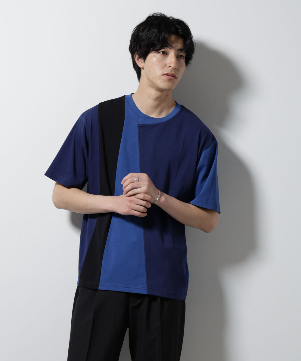 nano･universe「デザイン切替クルーネックTシャツ 半袖」|Tシャツ・カットソー|ネイビー