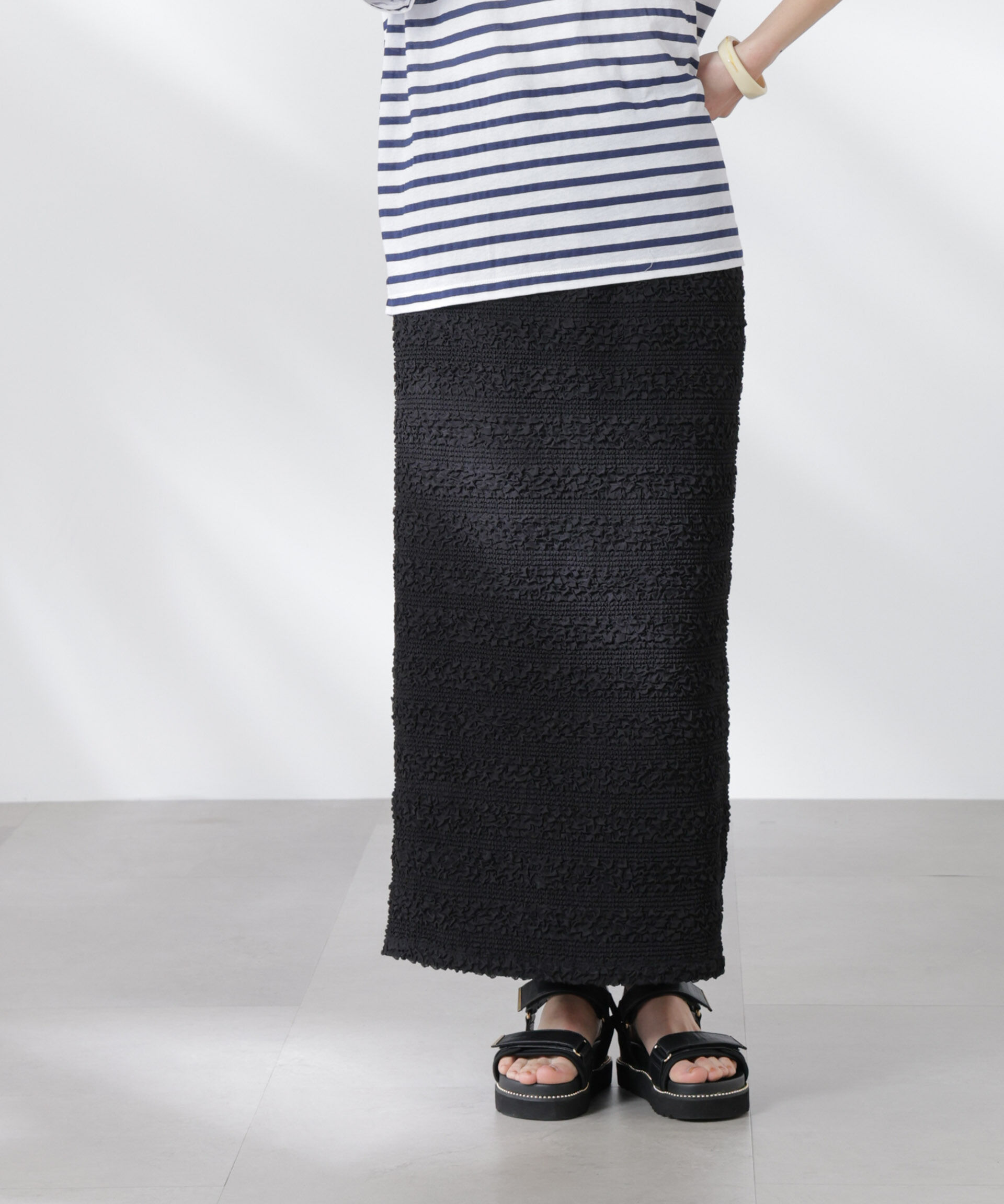 nano･universe「フクレボーダースカート」|スカート|ブラック