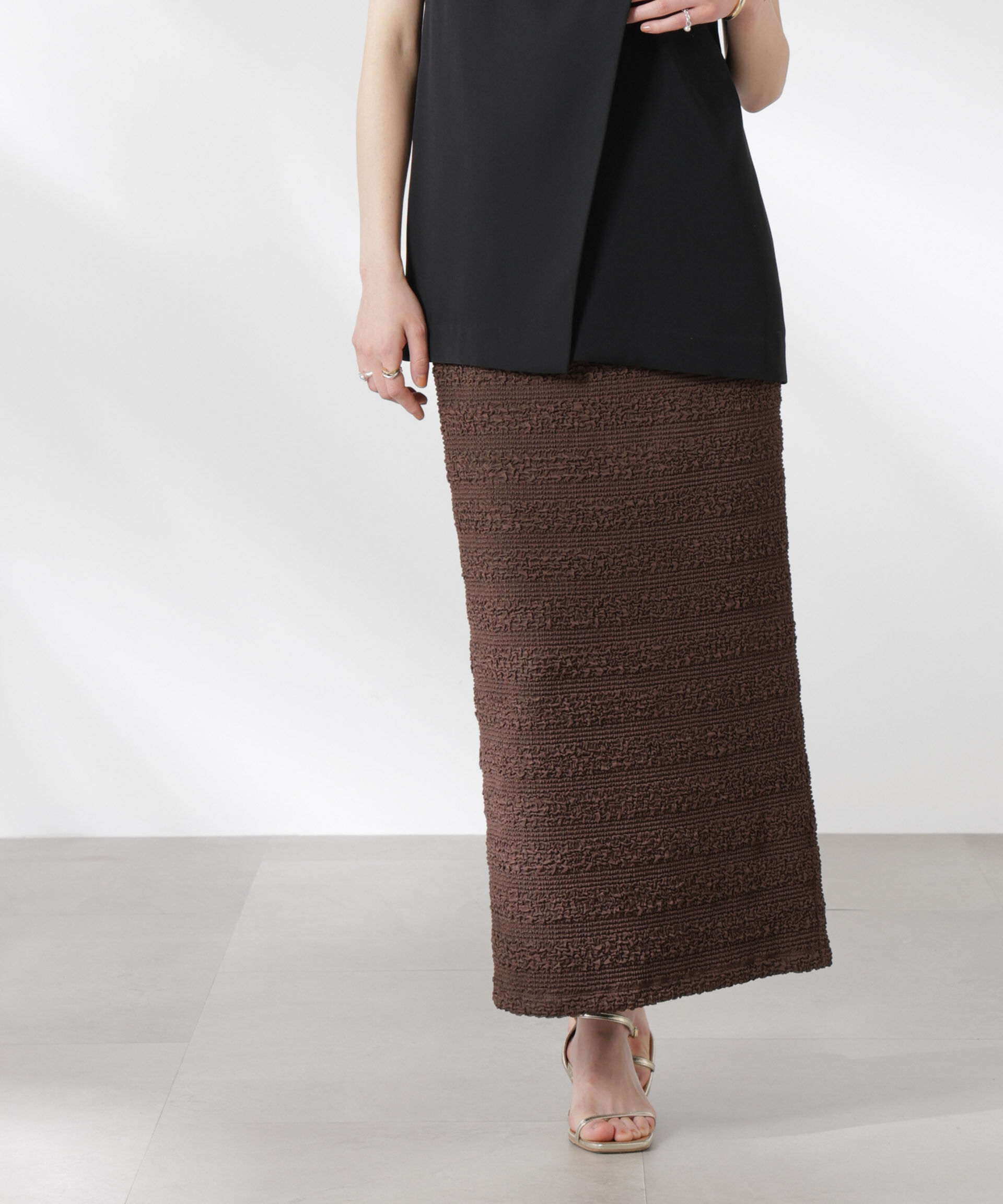 nano･universe「フクレボーダースカート」|スカート|ブラウン