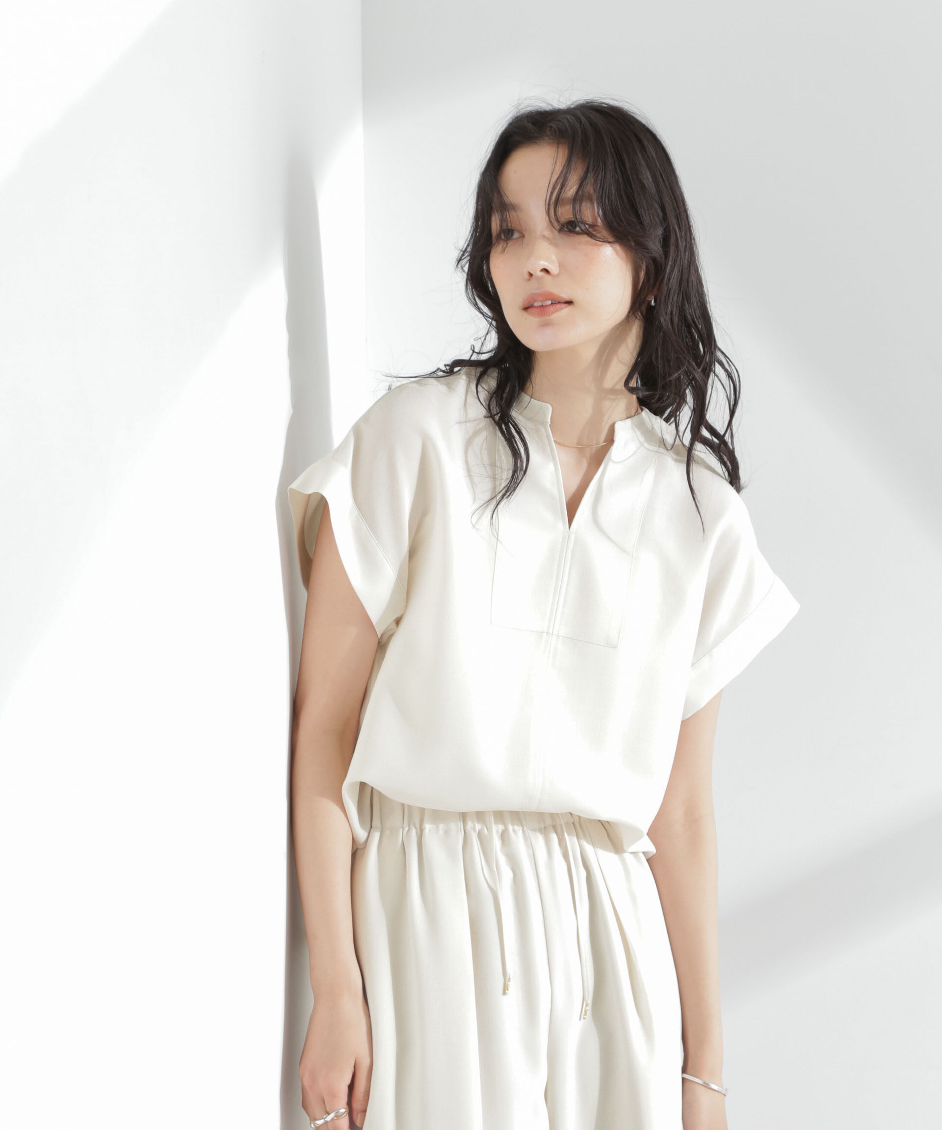 nano･universe「メランジドライ スキッパータックブラウス(セットアップ可)」|シャツ・ブラウス|