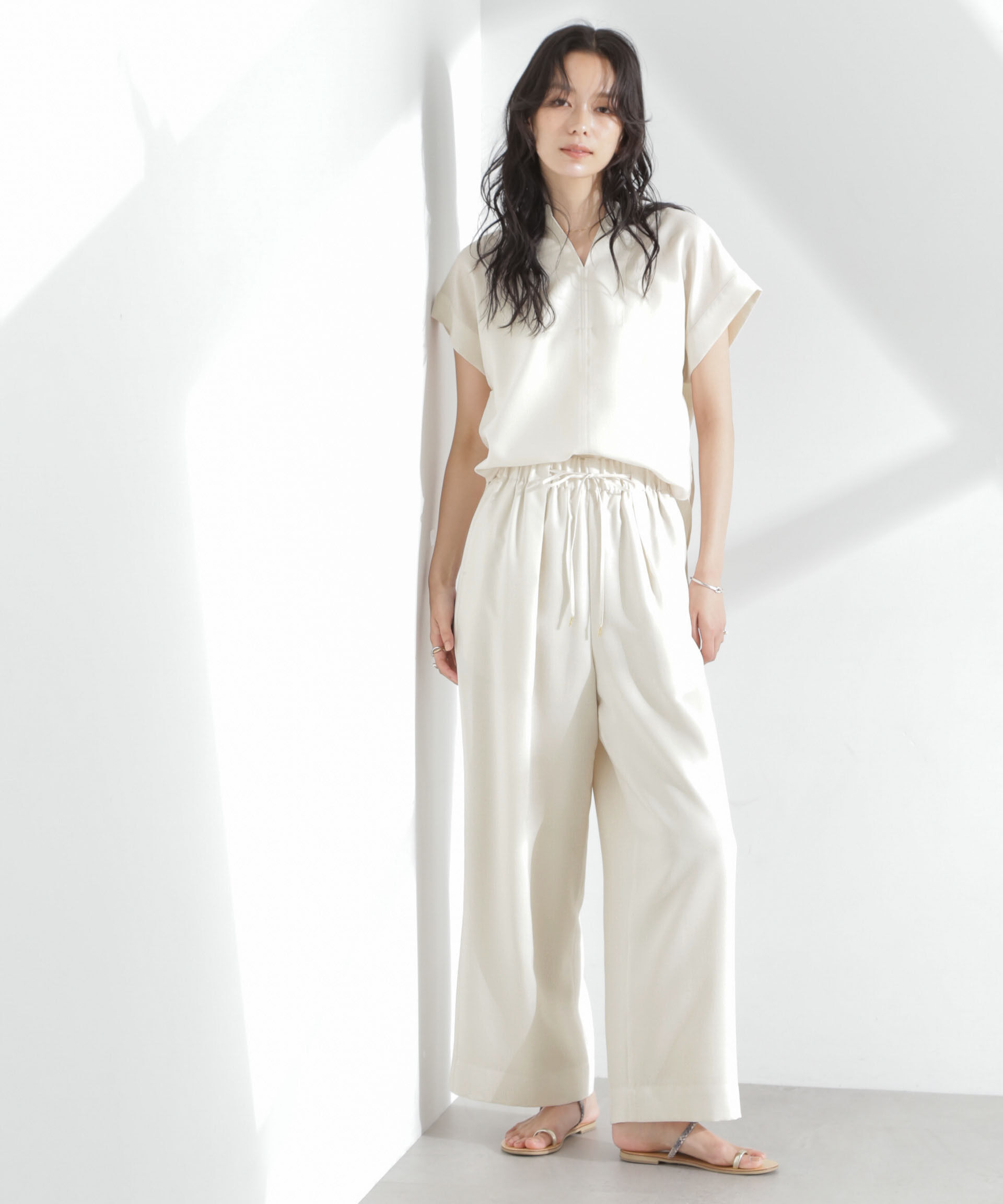 nano･universe「メランジドライ スキッパータックブラウス(セットアップ可)」|シャツ・ブラウス|