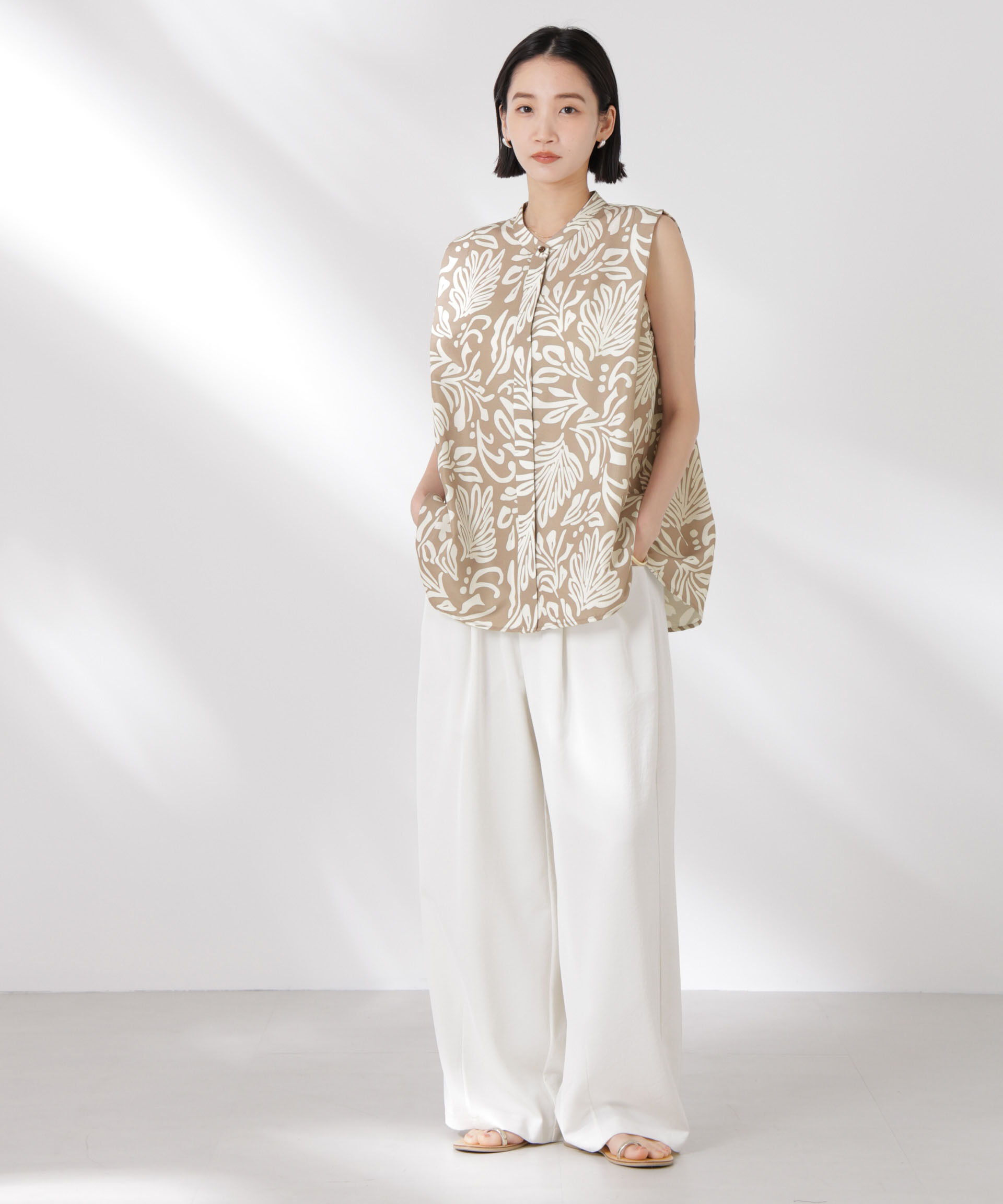 nano･universe「ボタニカルプリントノースリーブフレアブラウス(セットアップ可)」|シャツ・ブラウス|