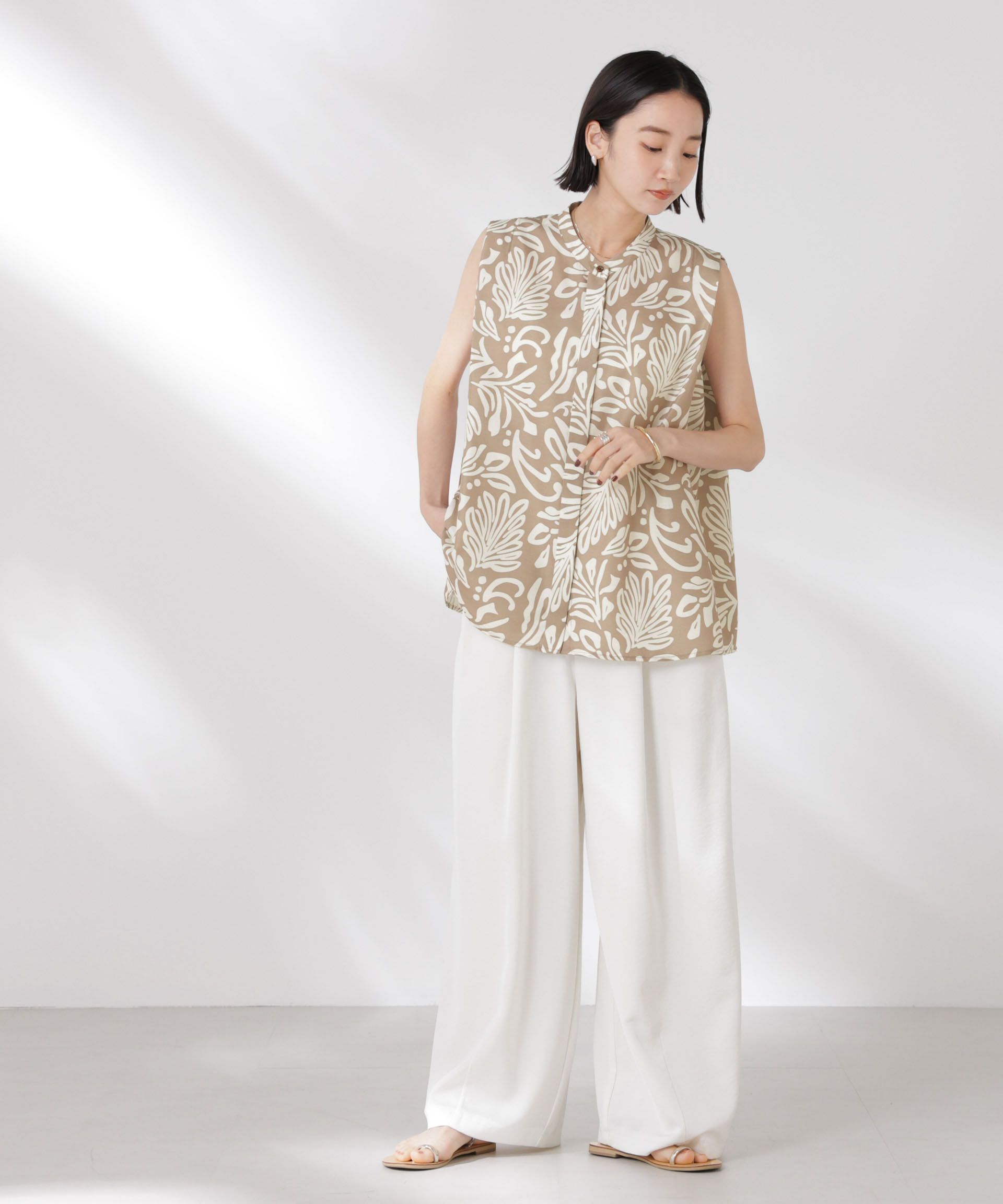 nano･universe「ボタニカルプリントノースリーブフレアブラウス(セットアップ可)」|シャツ・ブラウス|