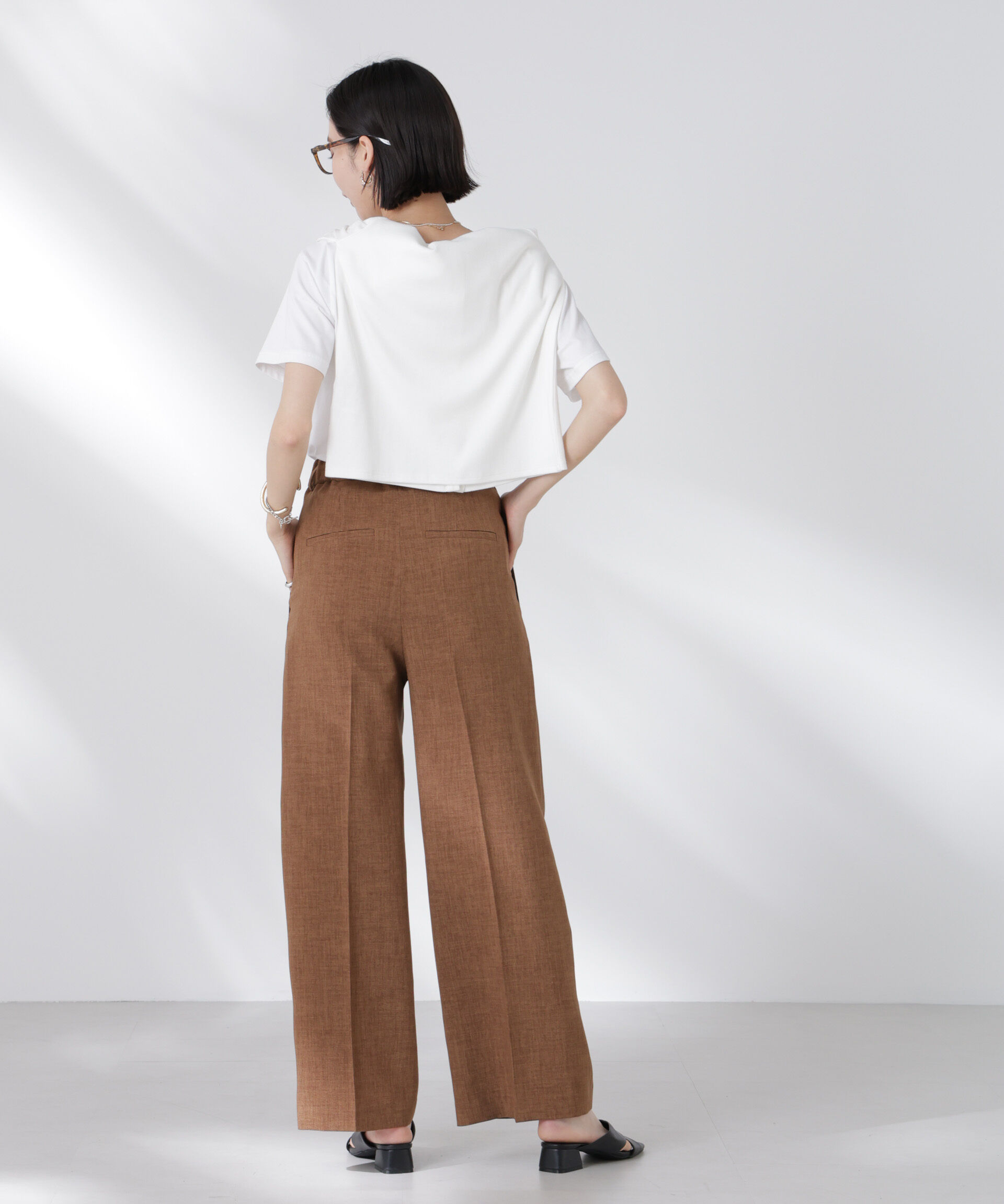 nano･universe「リネンライクセンタープレスタックパンツ(セットアップ可)」|チノ|