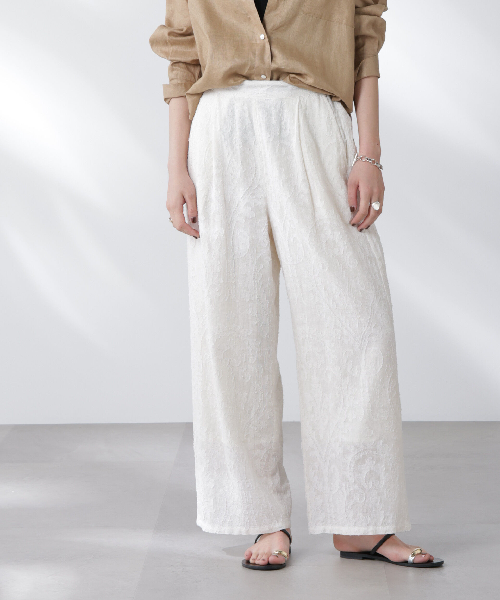 nano･universe「made in india カットワークジャカードパンツ(セットアップ可)」|チノ|アイボリー7