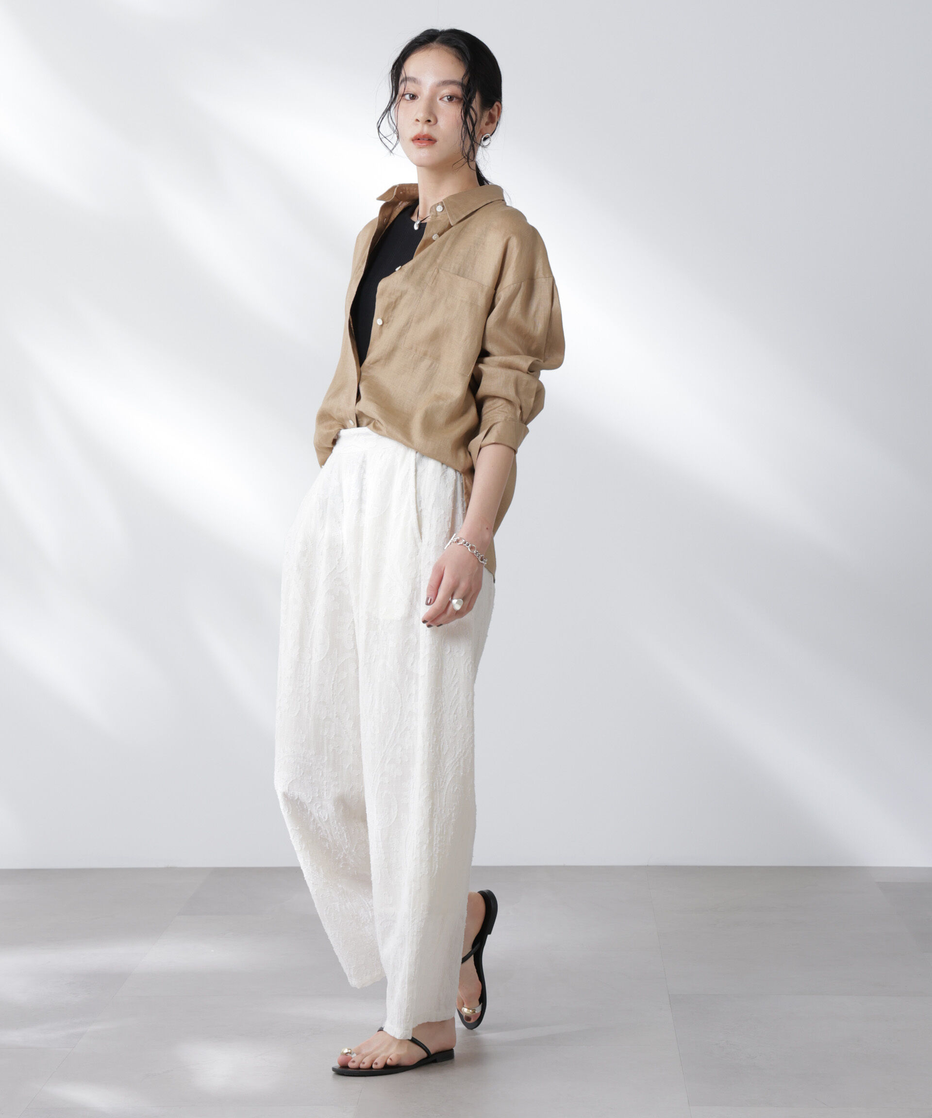 nano･universe「made in india カットワークジャカードパンツ(セットアップ可)」|チノ|