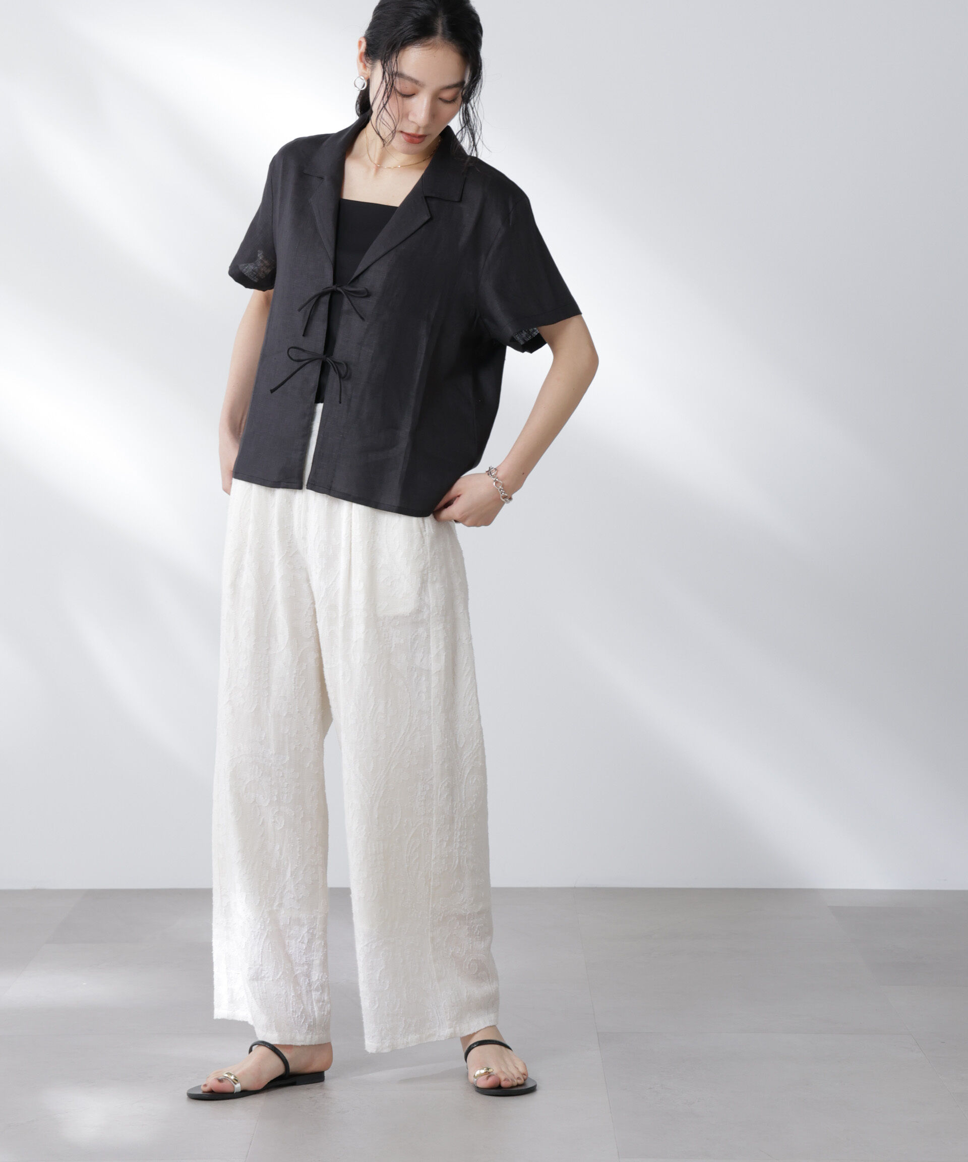 nano･universe「made in india カットワークジャカードパンツ(セットアップ可)」|チノ|