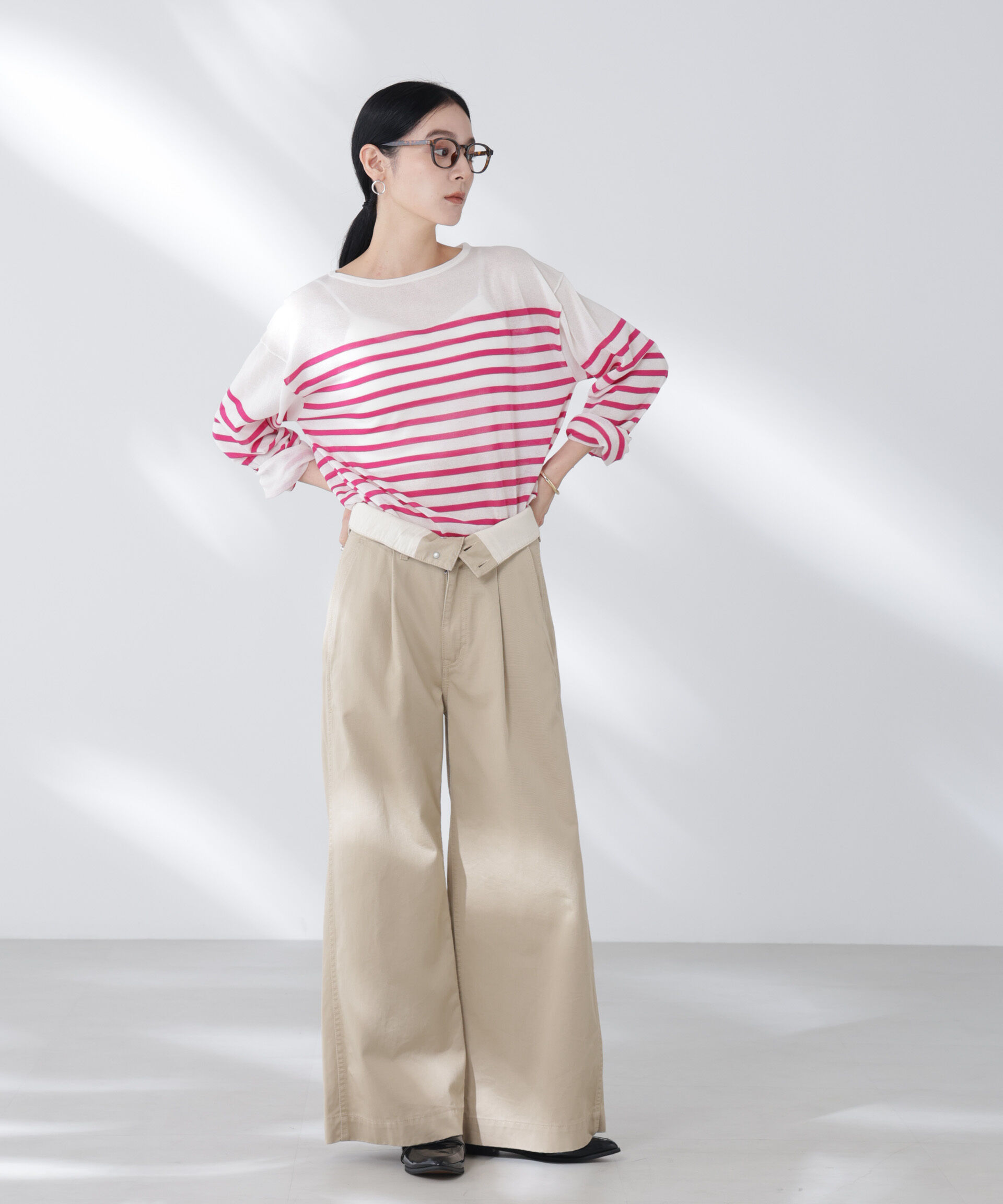 nano･universe「コットンナイロンシアーボーダーニットトップス」|ニット・セーター|